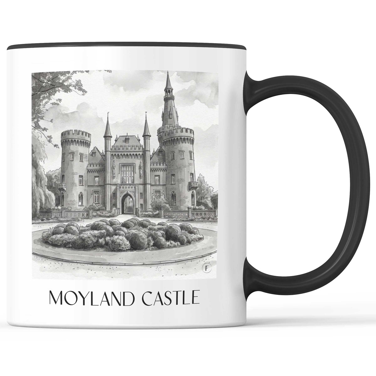 Schloss Moyland Kaffeebecher - Niederrhein - Deutschland Becher - Kaffeetasse im Aquarell Schwarz-Weiß Stil - favplace