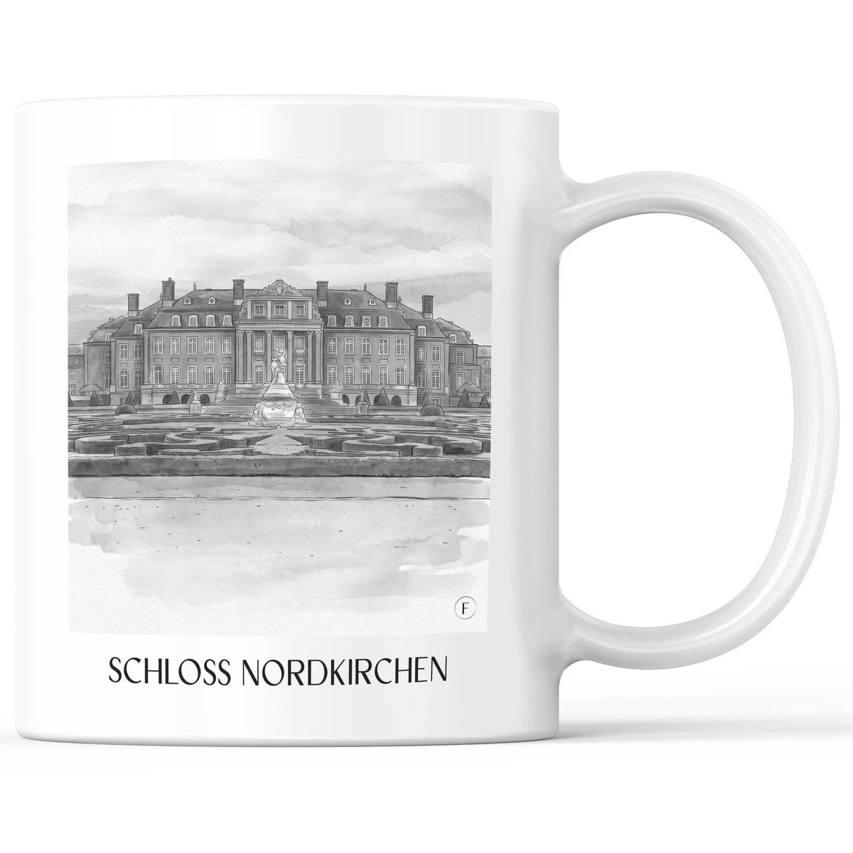 schloss-nordkirchen-münsterland-deutschland-kaffeebecher-aquarell-schwarz-weiss