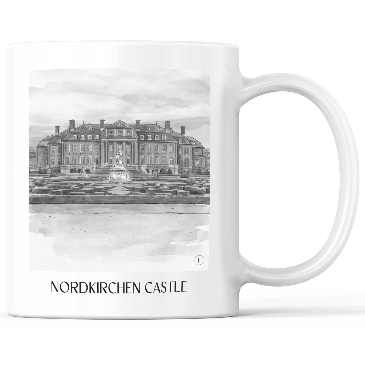 Schloss Nordkirchen Kaffeebecher - Münsterland - Deutschland Becher - Kaffeetasse im Aquarell Schwarz-Weiß Stil - favplace