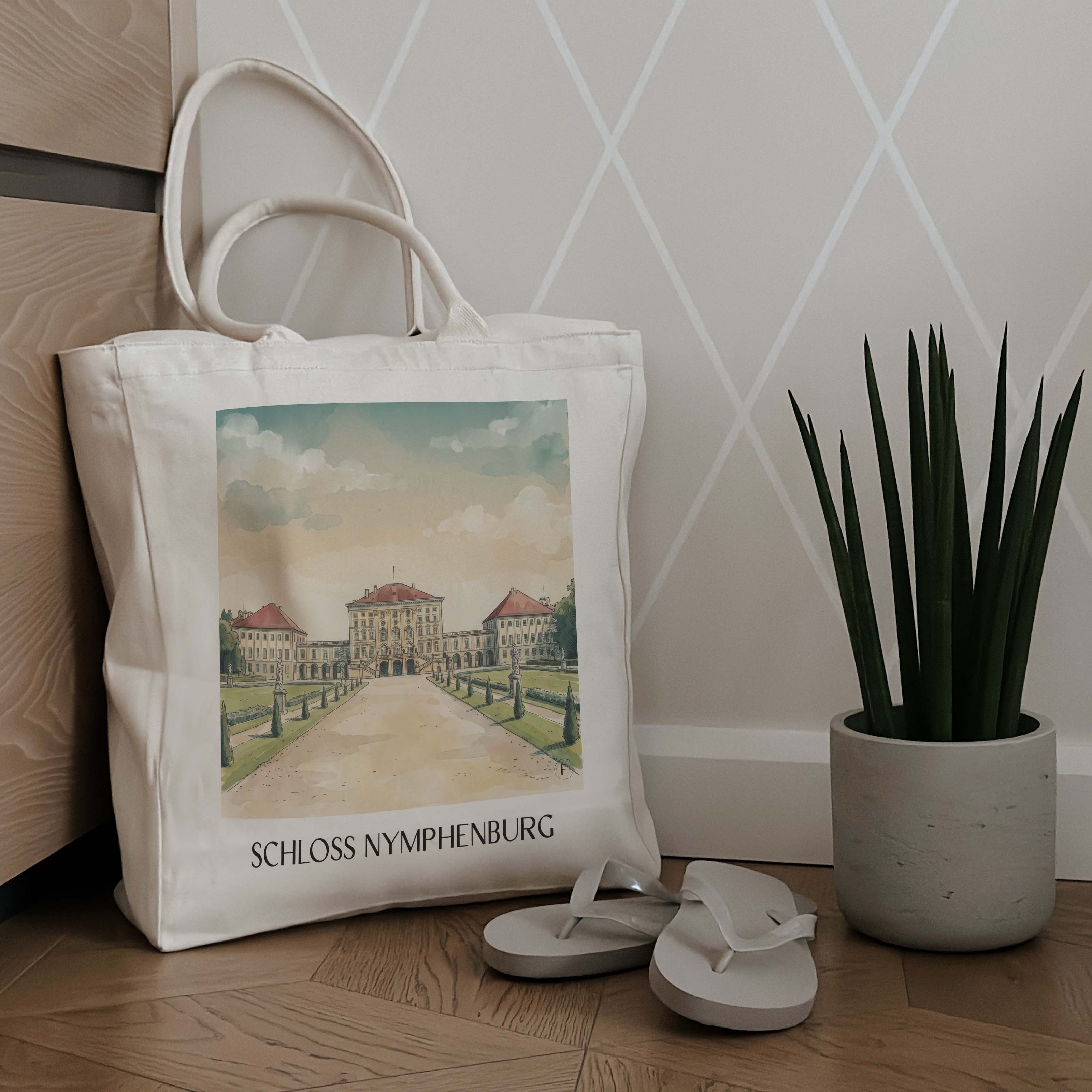 schloss-nymphenburg-münchen-deutschland-einkaufstasche-aquarell