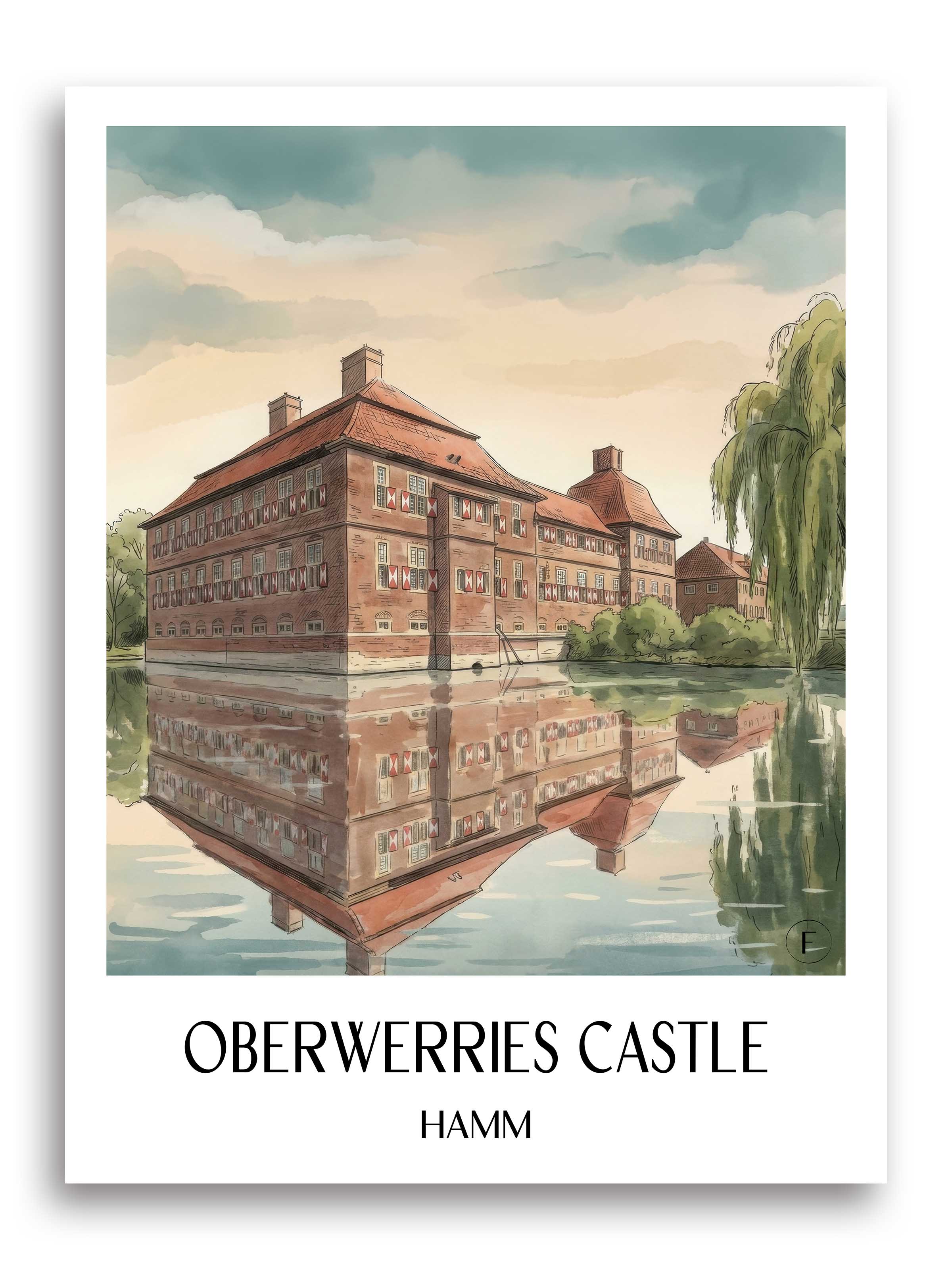 Schloss Oberwerries Poster - Hamm - Deutschland Kunstdruck - Aquarell von A4 bis A1 - favplace