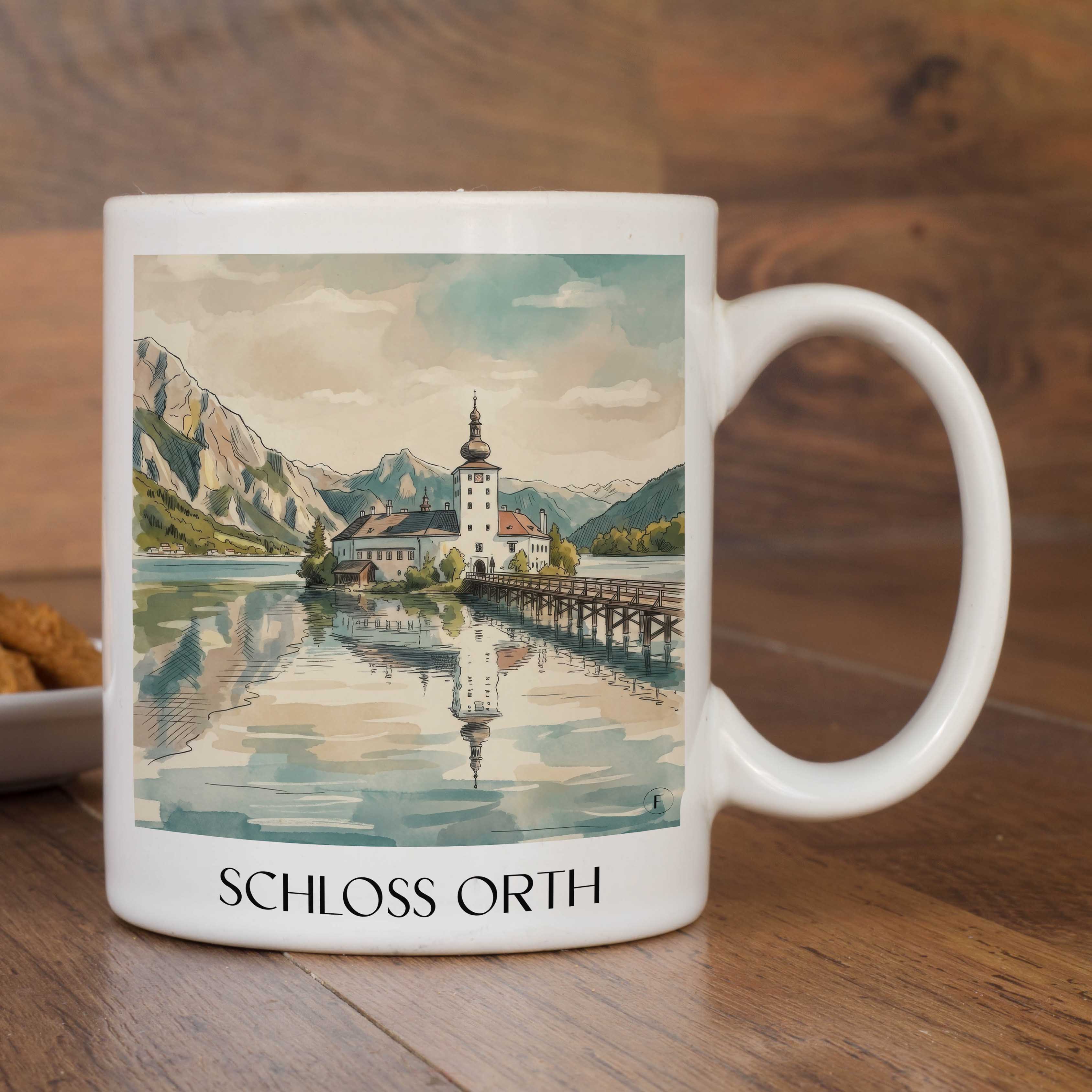 schloss-orth-gmunden-österreich-kaffeebecher-aquarell