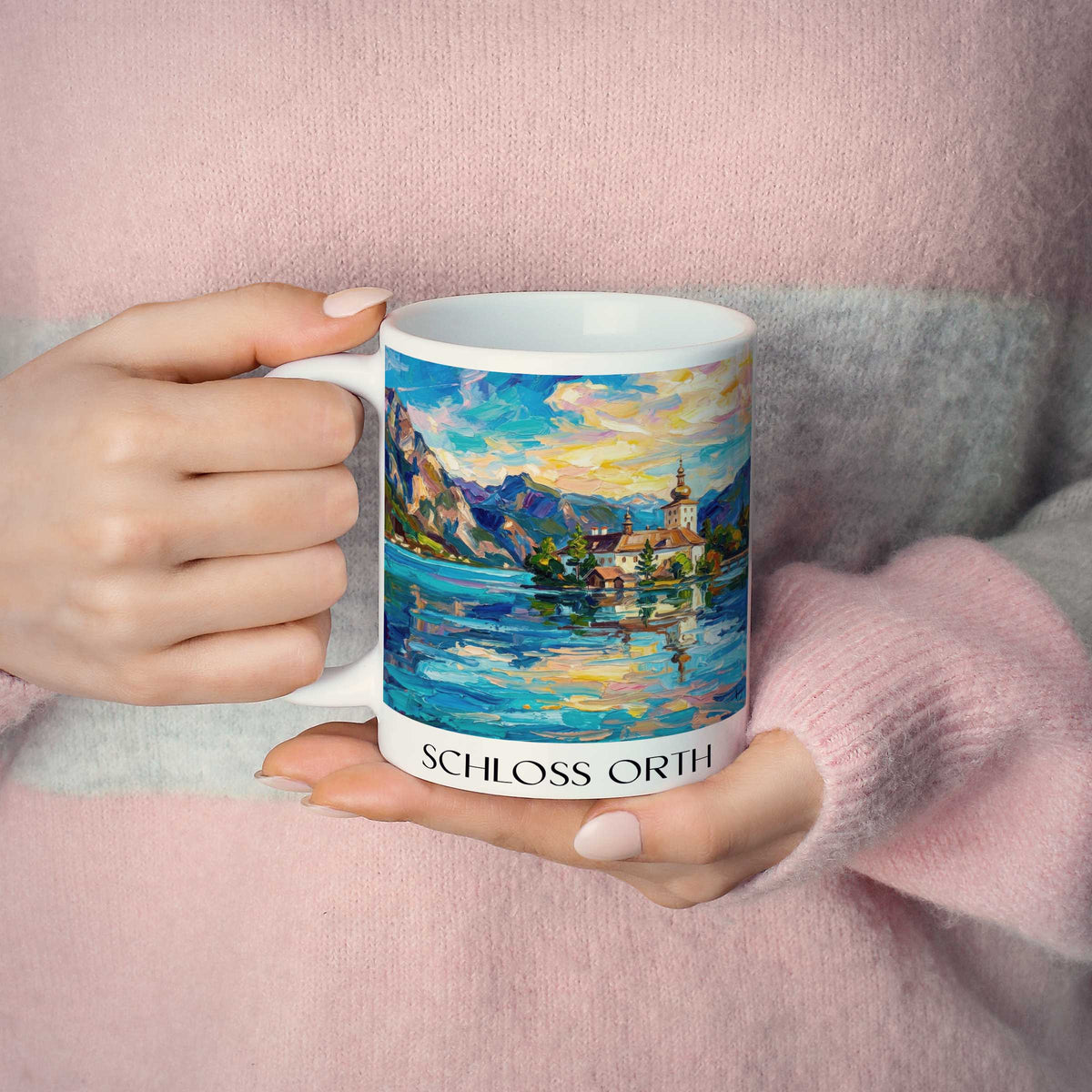 schloss-orth-gmunden-österreich-kaffeebecher-oil-painting-oelgemaelde