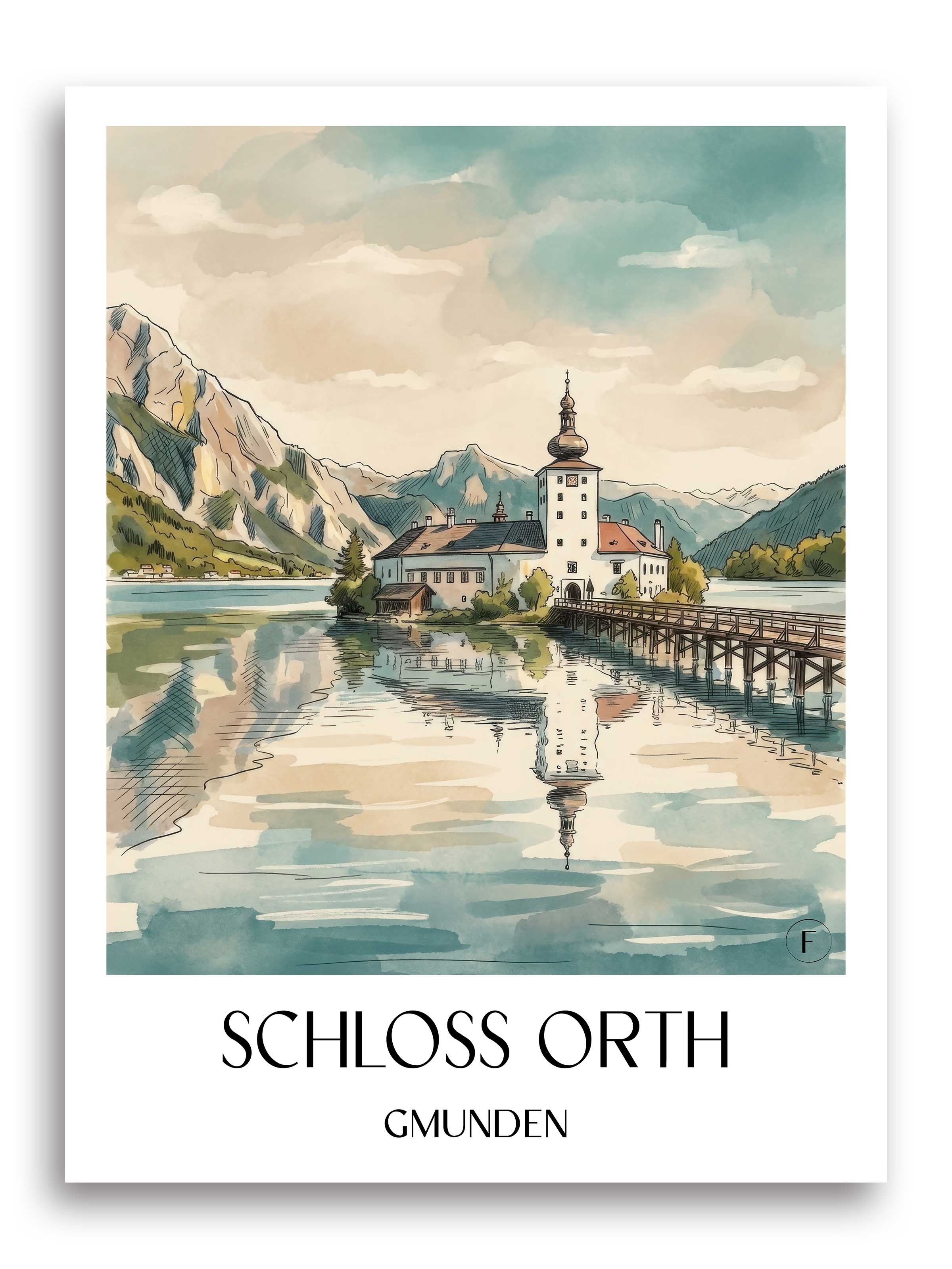 schloss-orth-gmunden-österreich-poster-aquarell