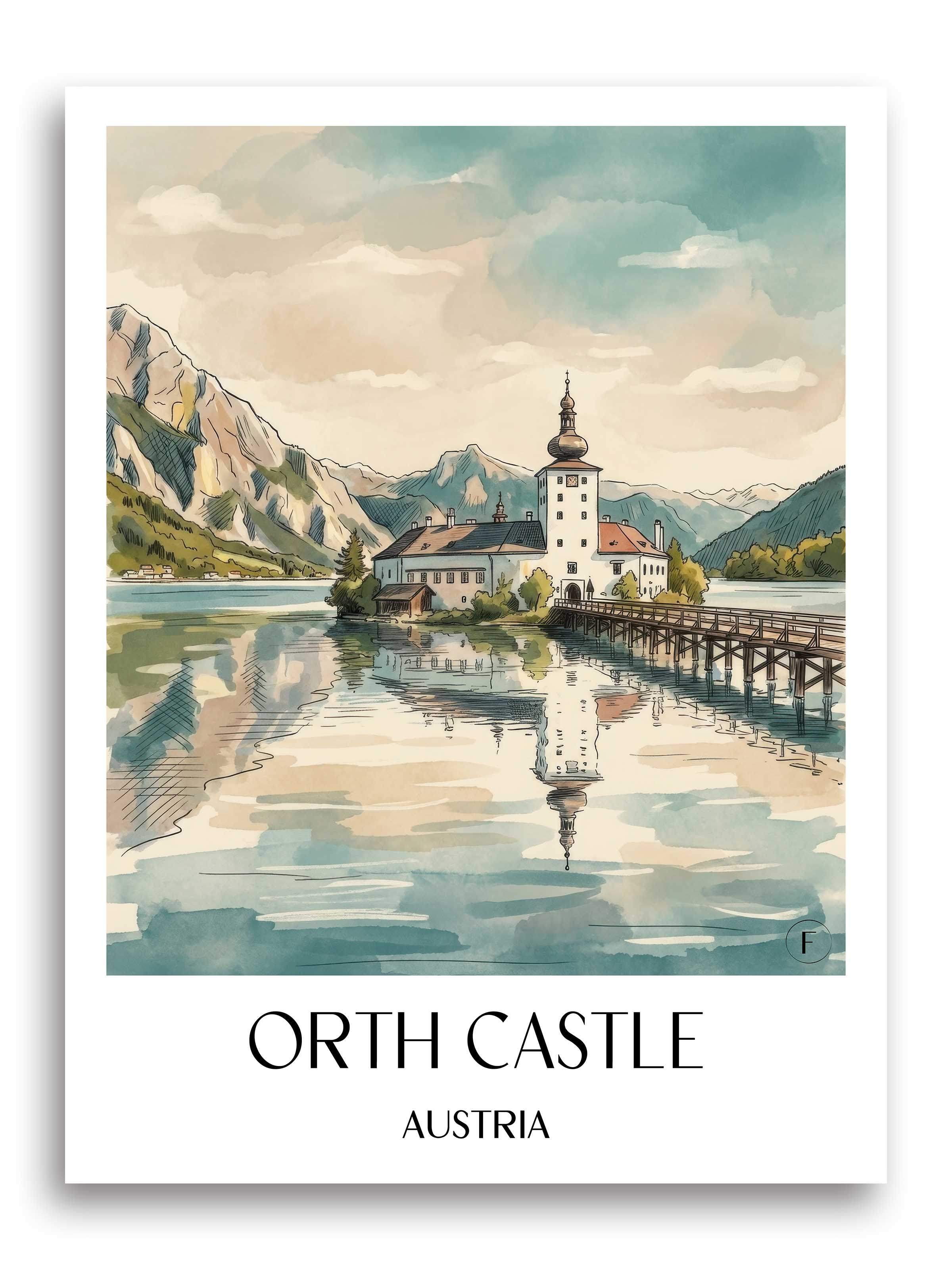 Schloss Orth Poster - Gmunden - Österreich Kunstdruck - Aquarell von A4 bis A1 - favplace