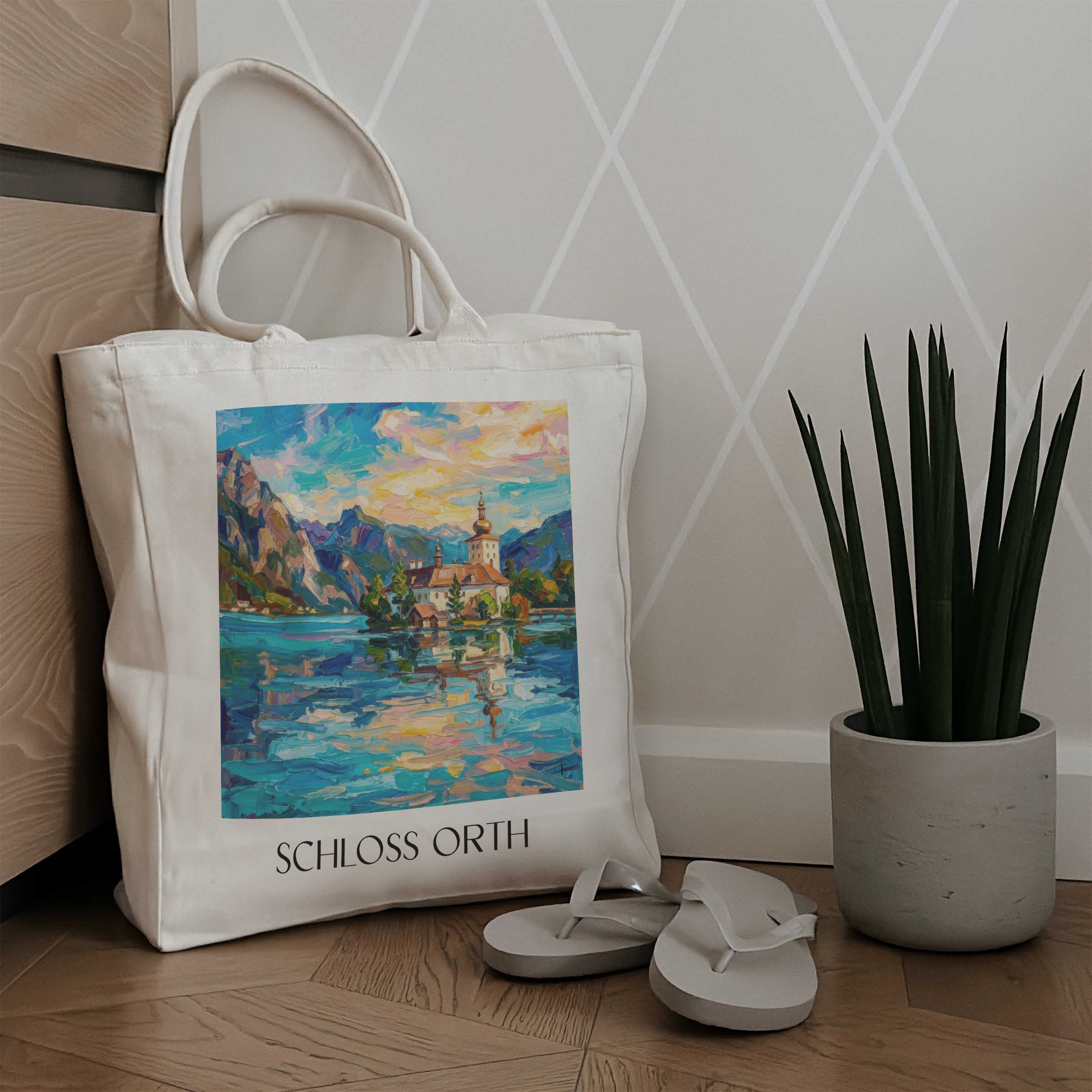 schloss-orth-gmunden-österreich-einkaufstasche-oil-painting-oelgemaelde