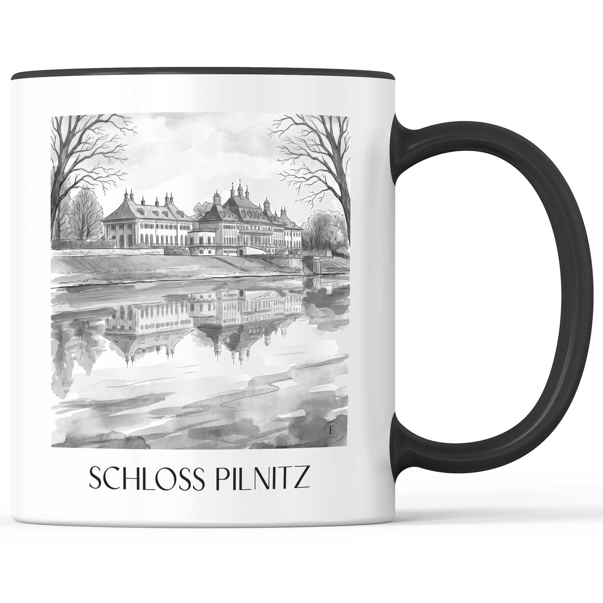 schloss-pilnitz-dresden-deutschland-kaffeebecher-aquarell-schwarz-weiss