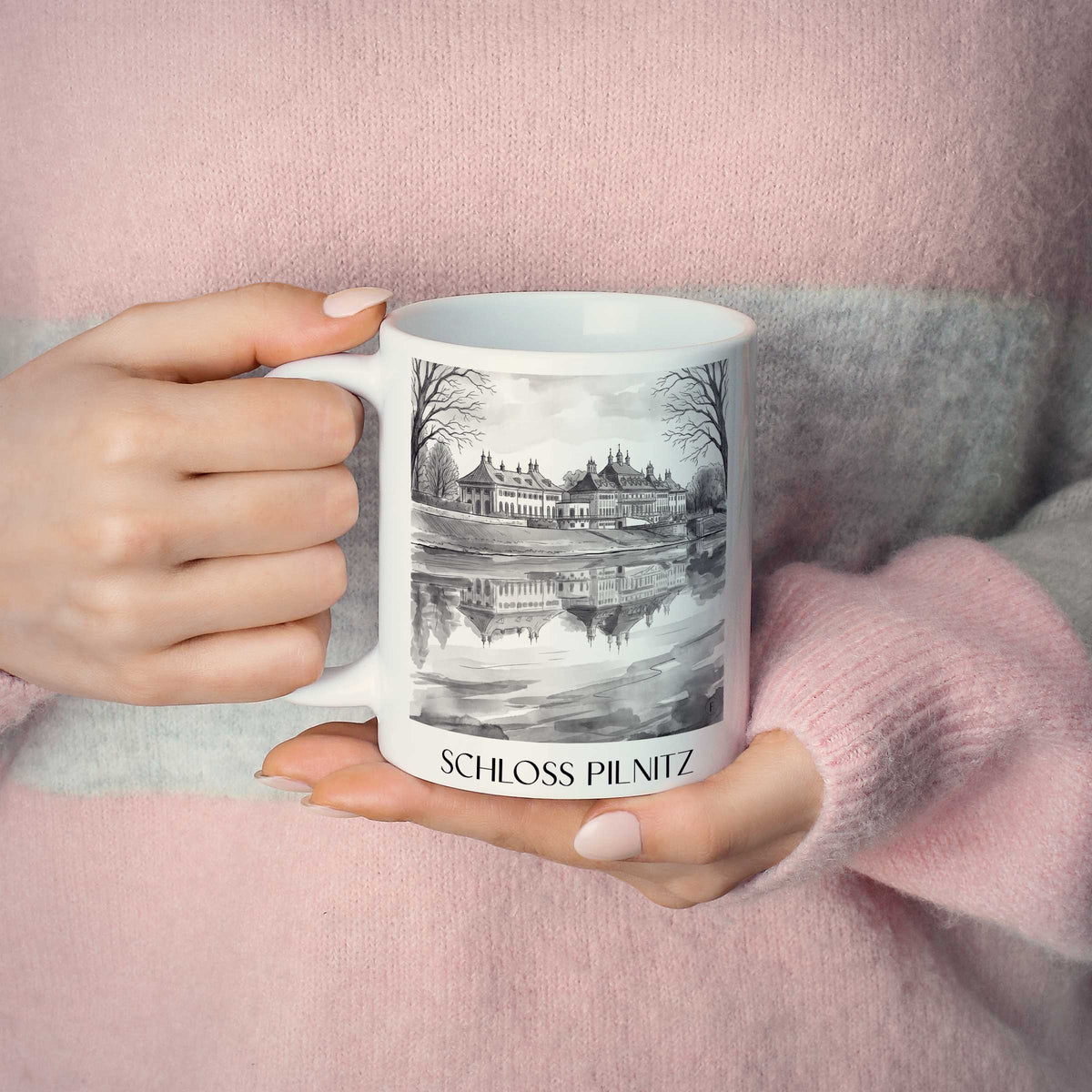 schloss-pilnitz-dresden-deutschland-kaffeebecher-aquarell-schwarz-weiss