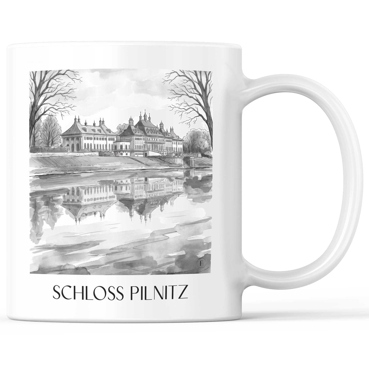 Schloss Pilnitz Kaffeebecher - Dresden - Deutschland Becher - Kaffeetasse im Aquarell Schwarz-Weiß Stil - favplace