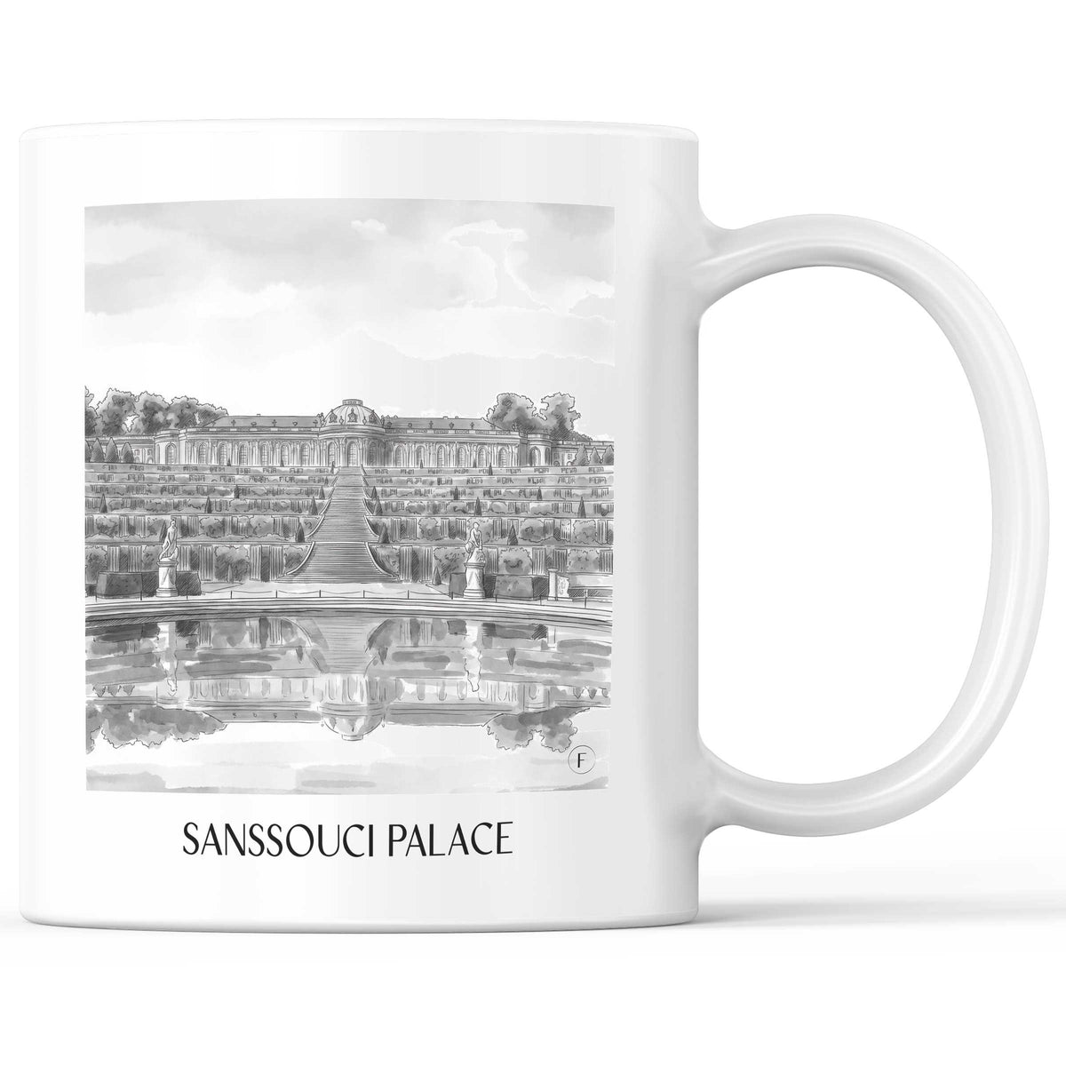 Schloss Sanssouci Kaffeebecher - Potsdam - Deutschland Becher - Kaffeetasse im Aquarell Schwarz-Weiß Stil - favplace