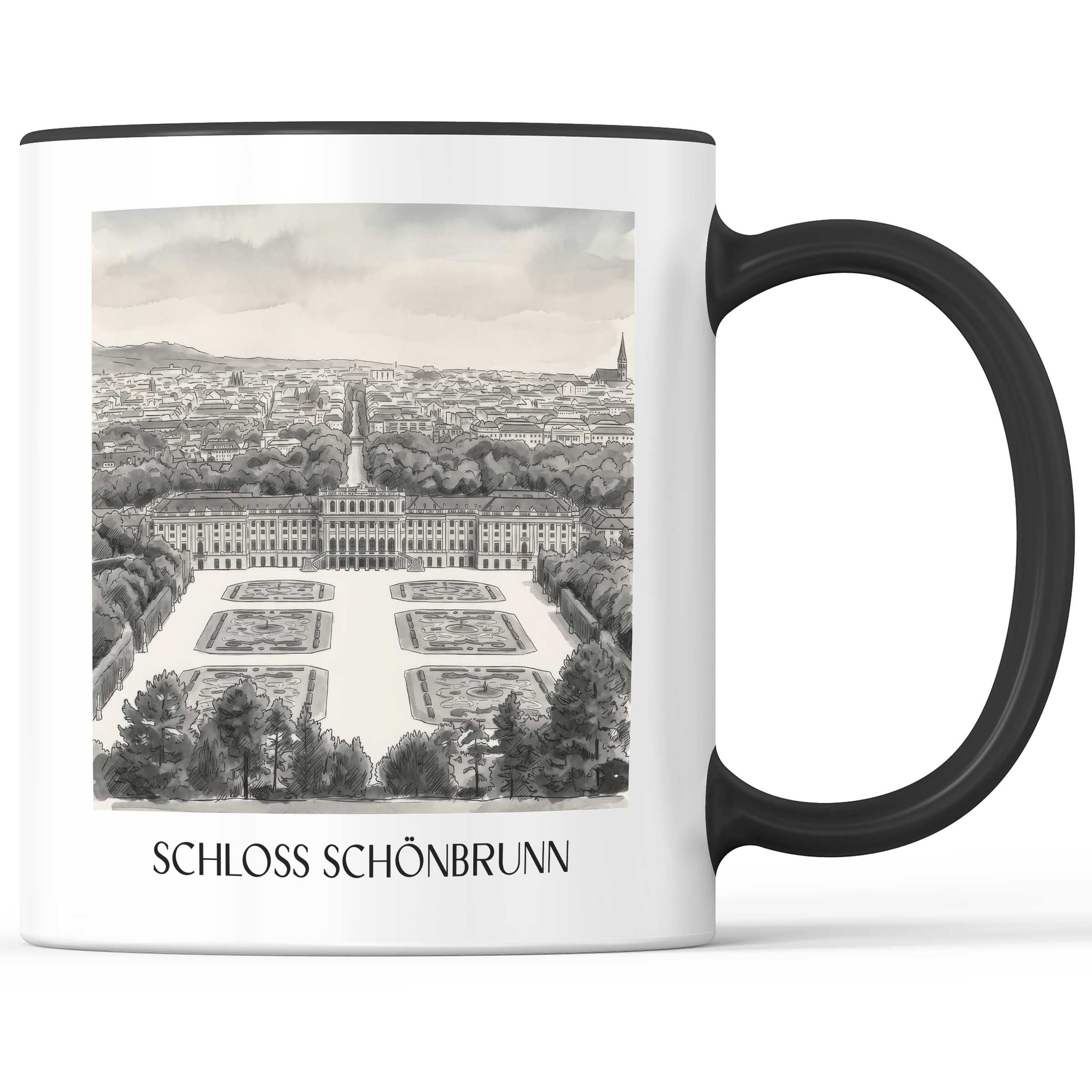 schloss-schönbrunn-wien-österreich-kaffeebecher-aquarell-schwarz-weiss