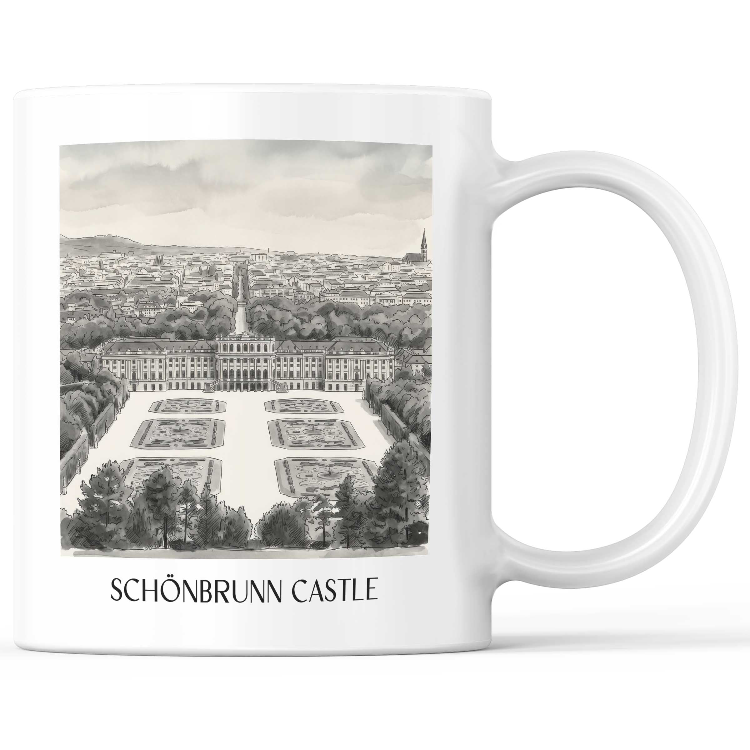 Schloss Schönbrunn Kaffeebecher - Wien - Österreich Becher - Kaffeetasse im Aquarell Schwarz-Weiß Stil - favplace