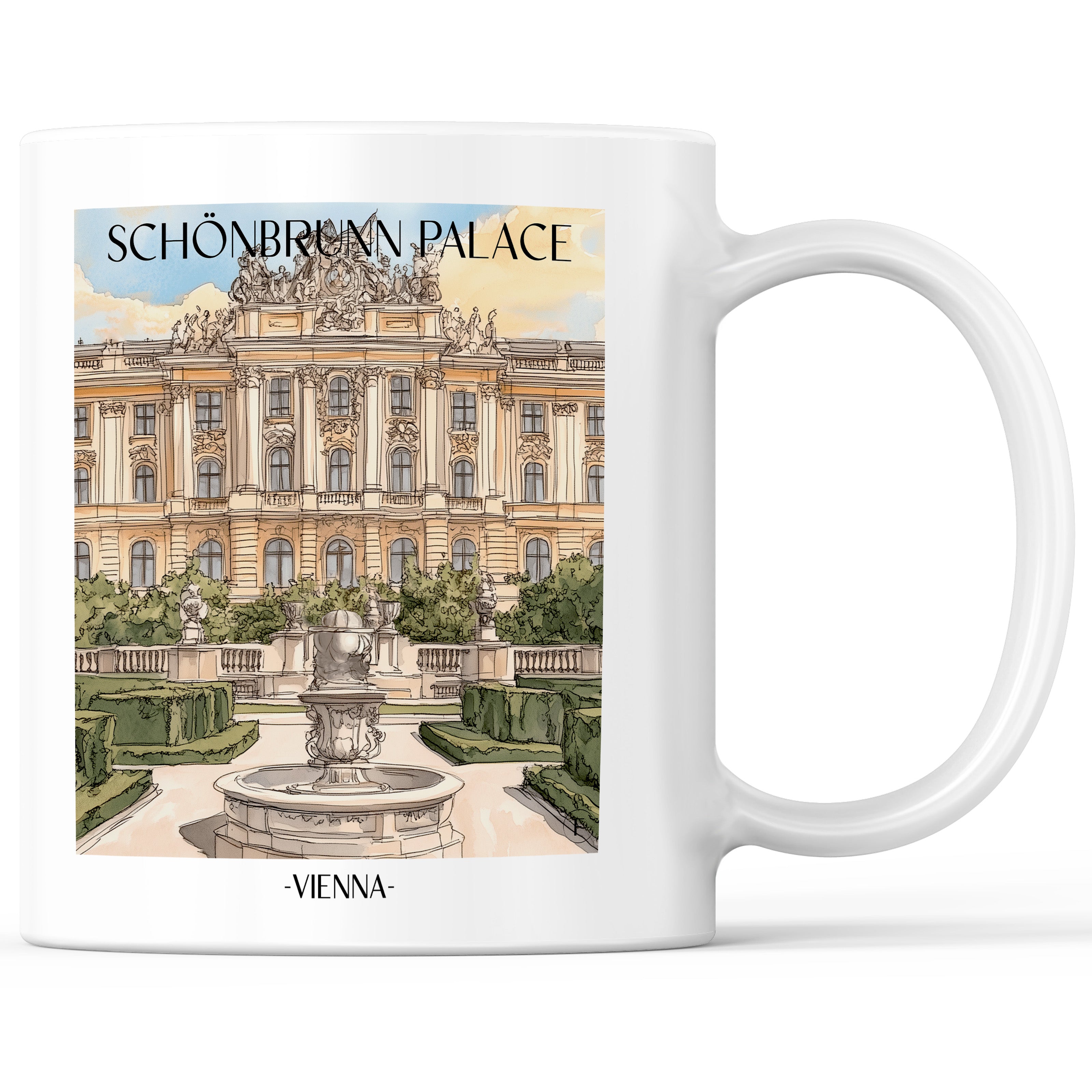 Schloss Schönbrunn Kaffeebecher - Wien - Österreich Becher - Kaffeetasse im Aquarell Stil - favplace