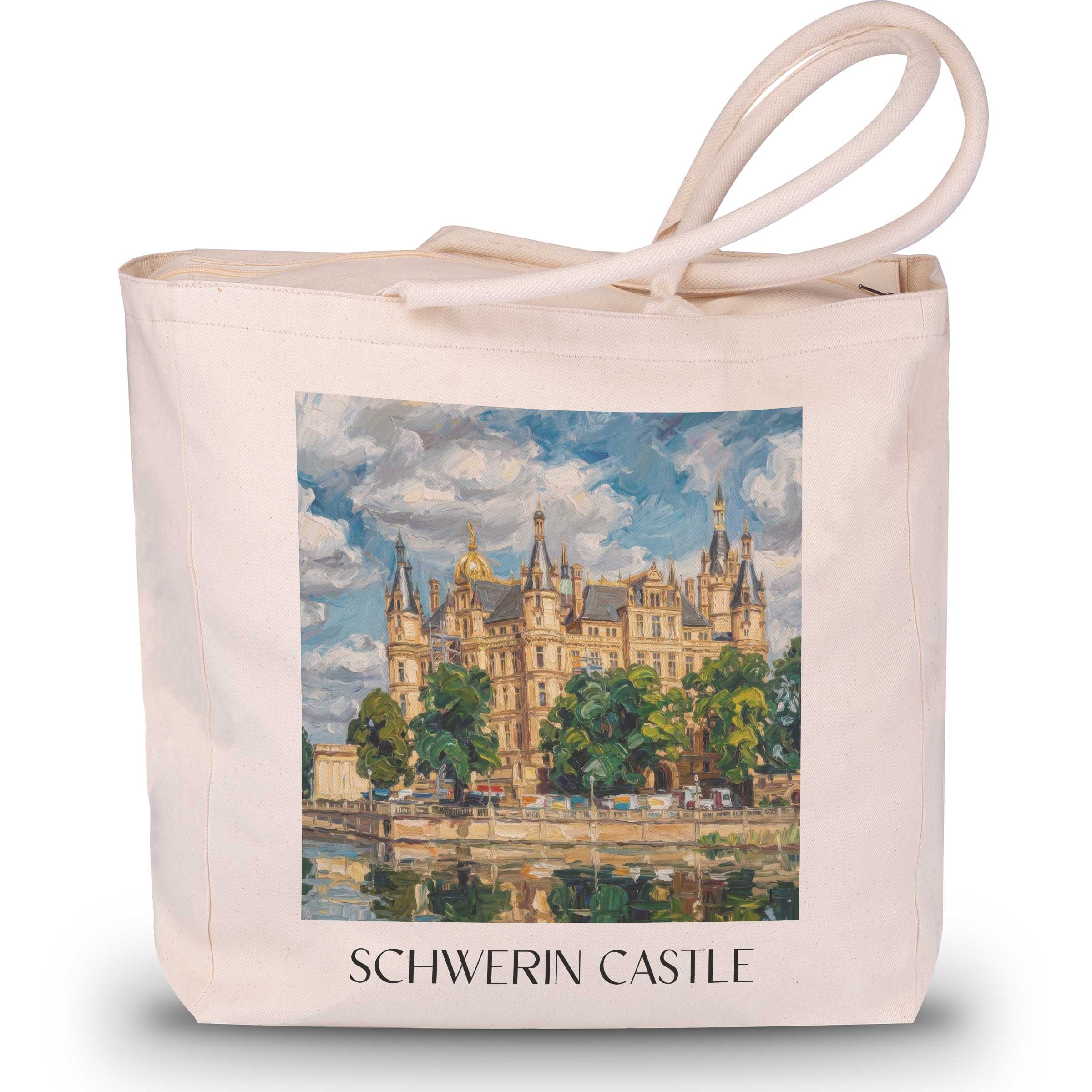 Schloss Schwerin Shopping Tasche - Mecklenburg - Deutschland Tote Bag - Einkaufstasche im Ölgemälde Stil - favplace
