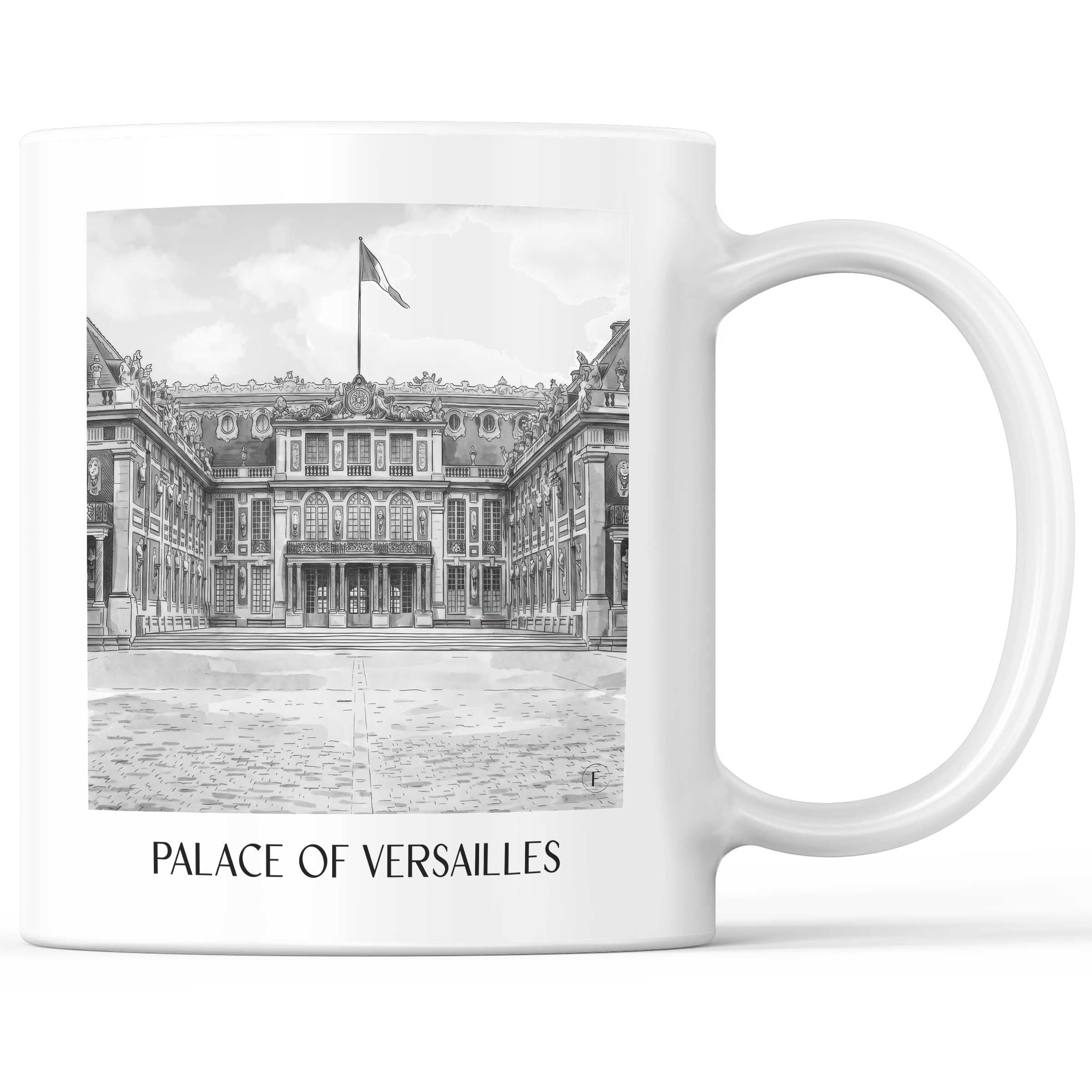 Schloss Versailles Kaffeebecher - Frankreich - Frankreich Becher - Kaffeetasse im Aquarell Schwarz-Weiß Stil - favplace