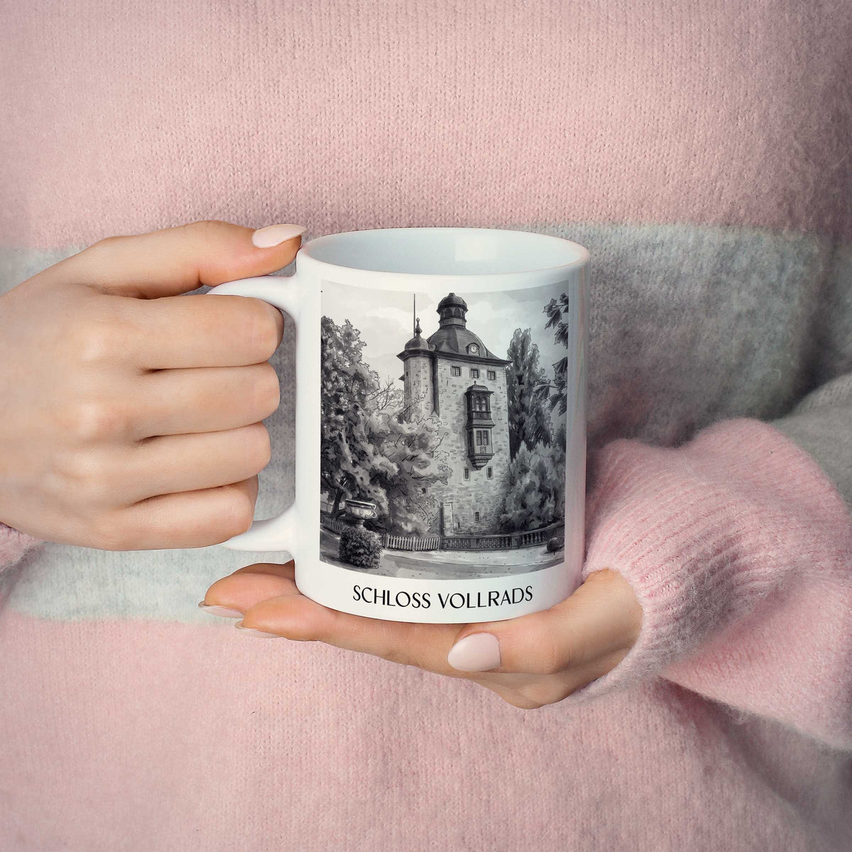 schloss-vollrads-rheingau-deutschland-kaffeebecher-aquarell-schwarz-weiss