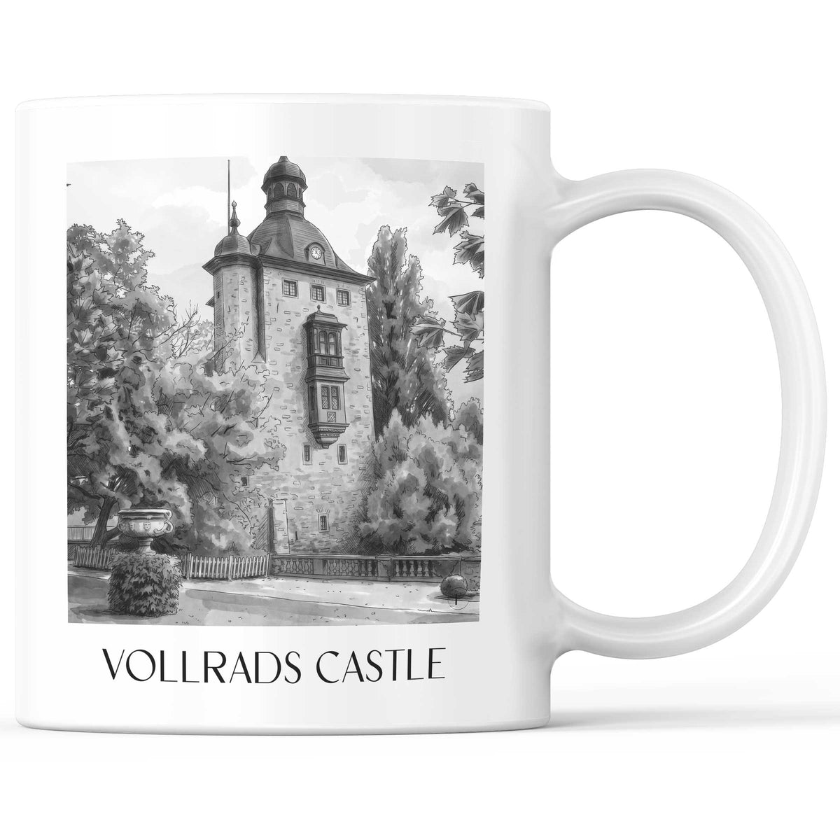 Schloss Vollrads Kaffeebecher - Rheingau - Deutschland Becher - Kaffeetasse im Aquarell Schwarz-Weiß Stil - favplace
