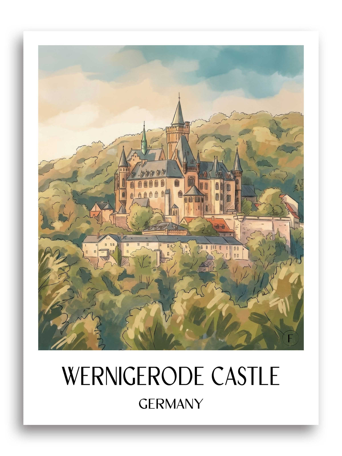 Schloss Wernigerode Poster - Nordharz - Deutschland Kunstdruck - Aquarell von A4 bis A1 - favplace