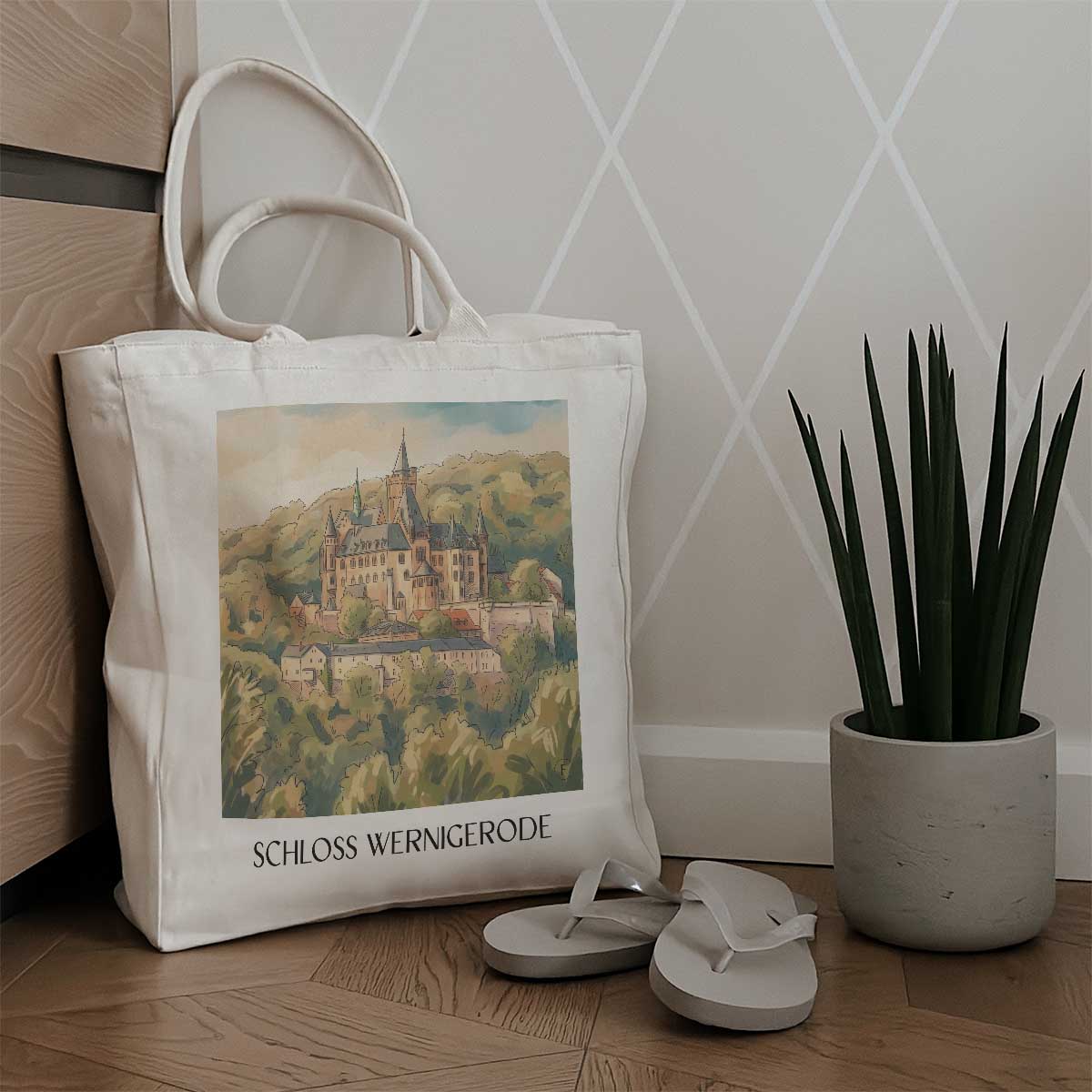 schloss-wernigerode-nordharz-deutschland-einkaufstasche-aquarell