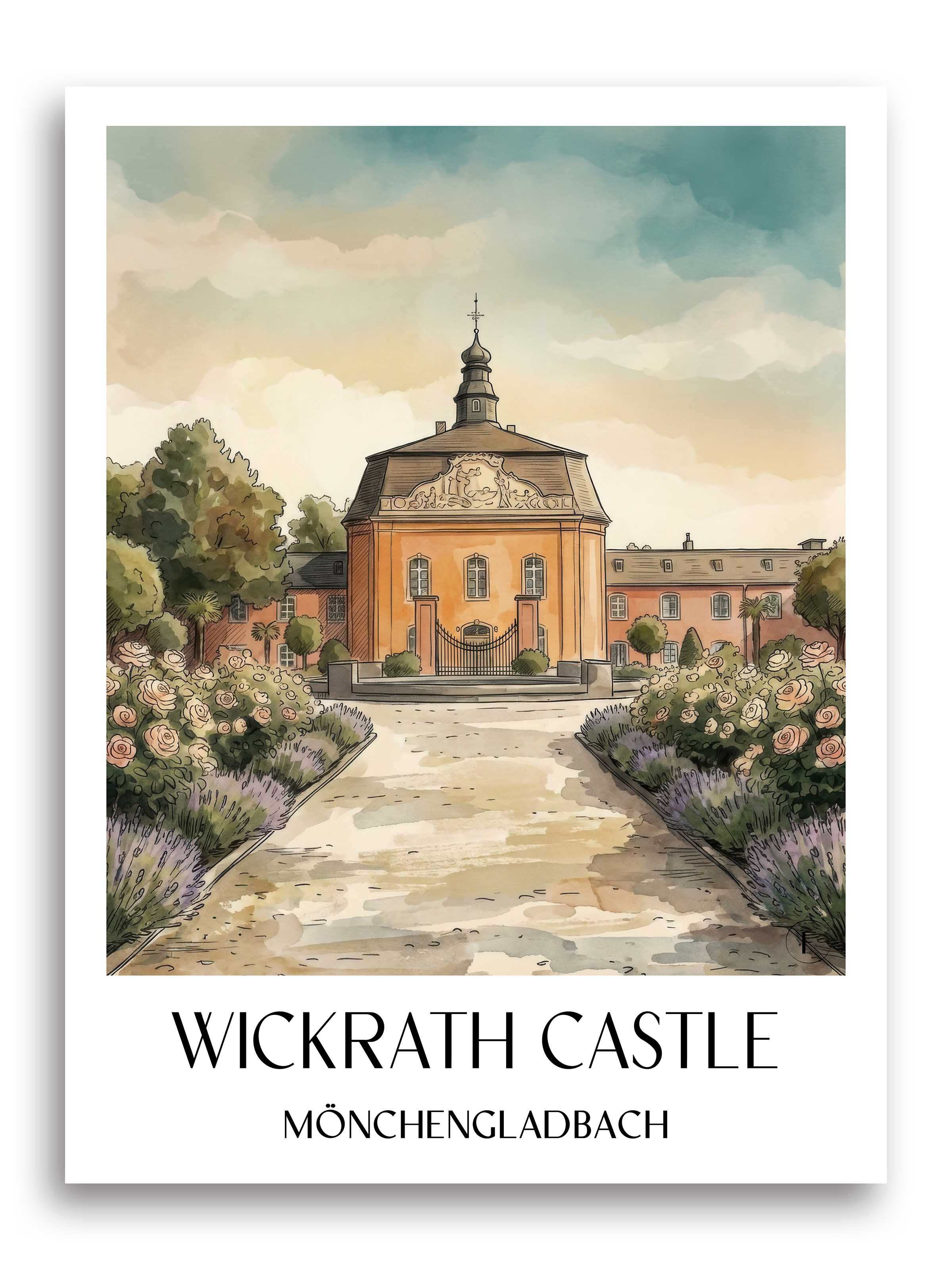 Schloss Wickrath Poster - Möchengladbach - Deutschland Kunstdruck - Aquarell von A4 bis A1 - favplace