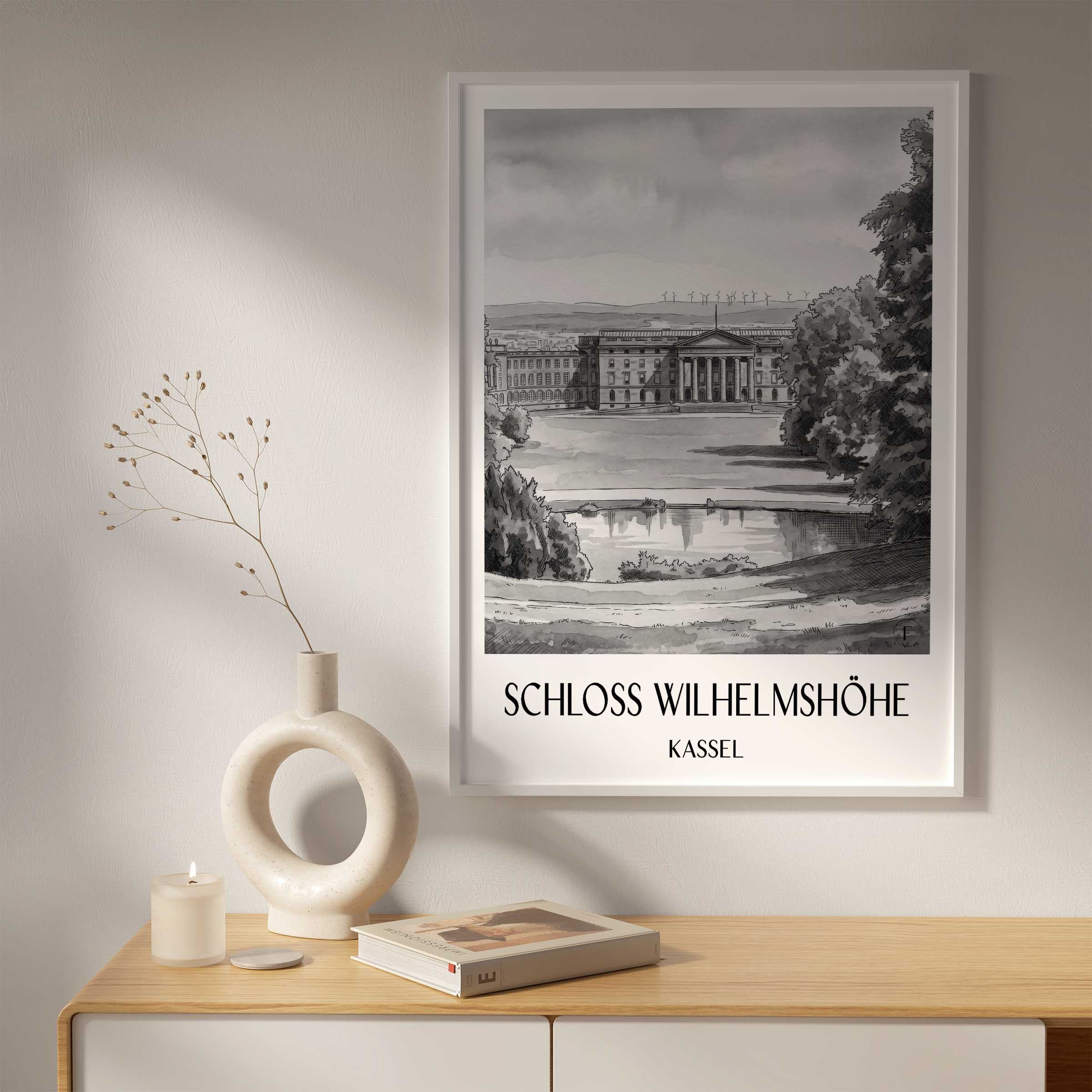 schloss-wilhelmshöhe-kassel-deutschland-poster-aquarell-schwarz-weiss