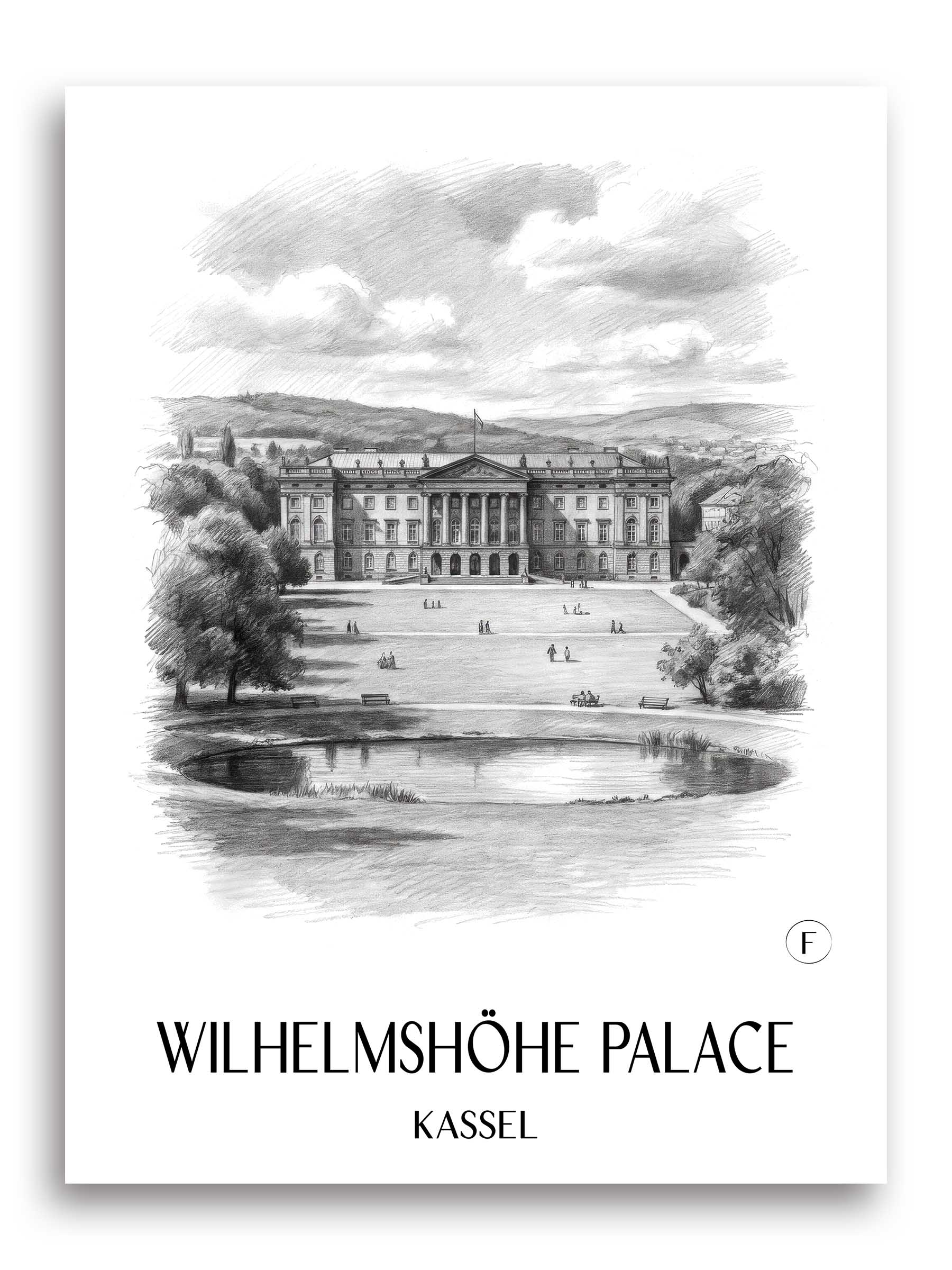 Schloss Wilhelmshöhe Poster - Kassel - Deutschland Kunstdruck - Zeichnung von A4 bis A1