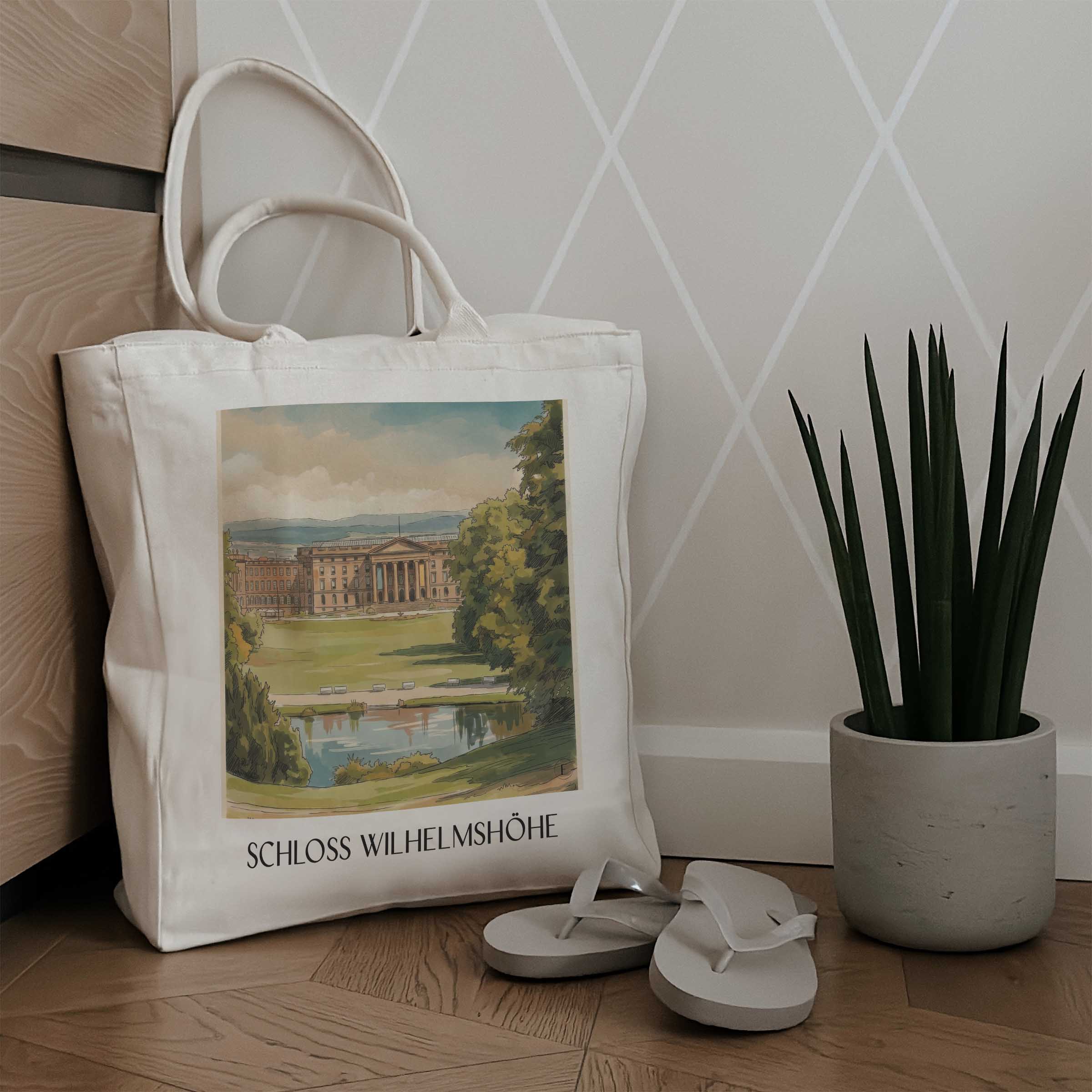 schloss-wilhelmshöhe-kassel-deutschland-einkaufstasche-aquarell