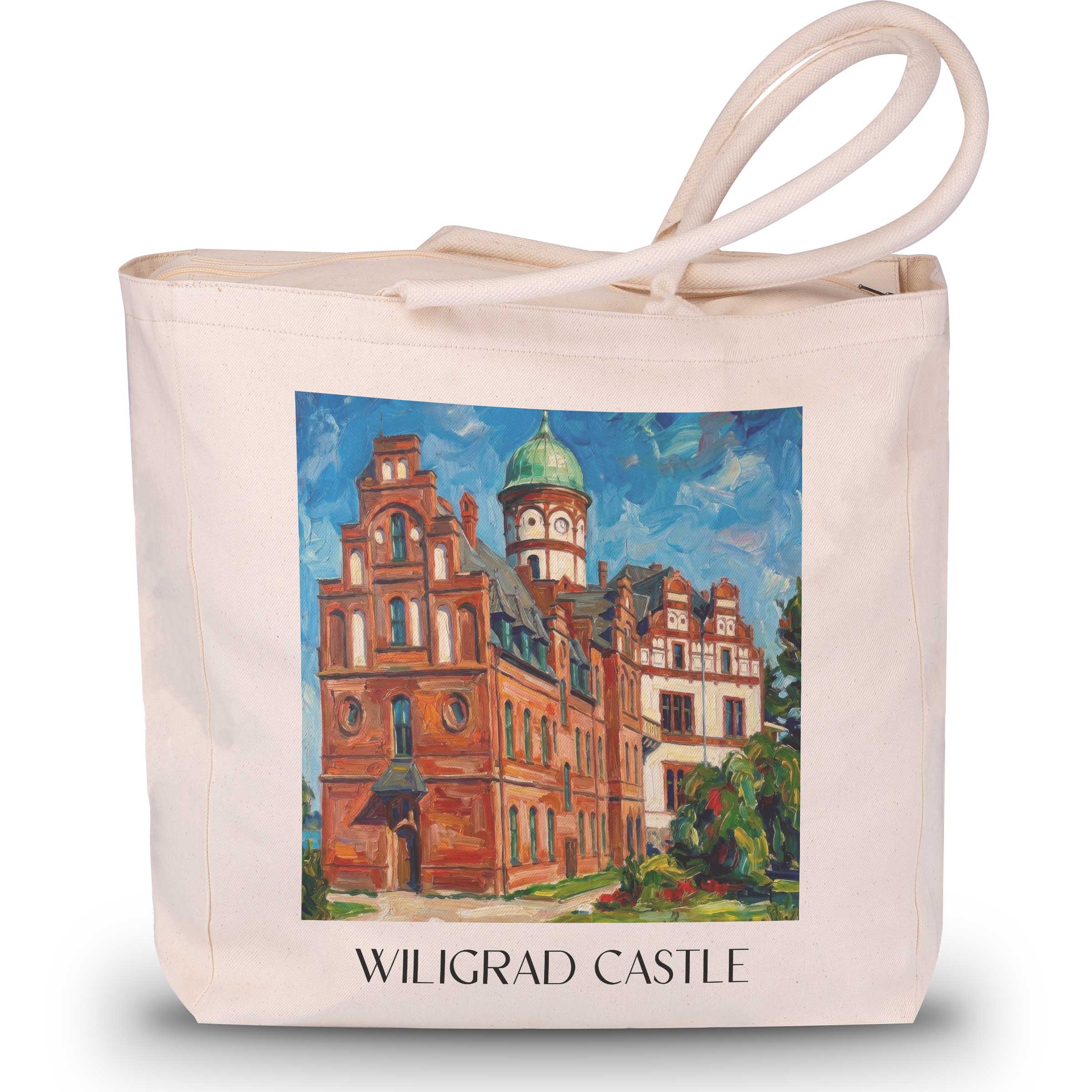 Schloss Wiligrad Shopping Tasche - Schwerin - Deutschland Tote Bag - Einkaufstasche im Ölgemälde Stil - favplace