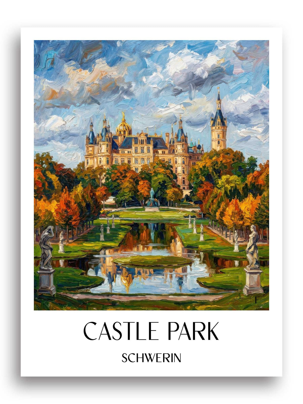 Schlosspark Poster - Schwerin - Deutschland Kunstdruck - Ölgemälde von A4 bis A1 - favplace