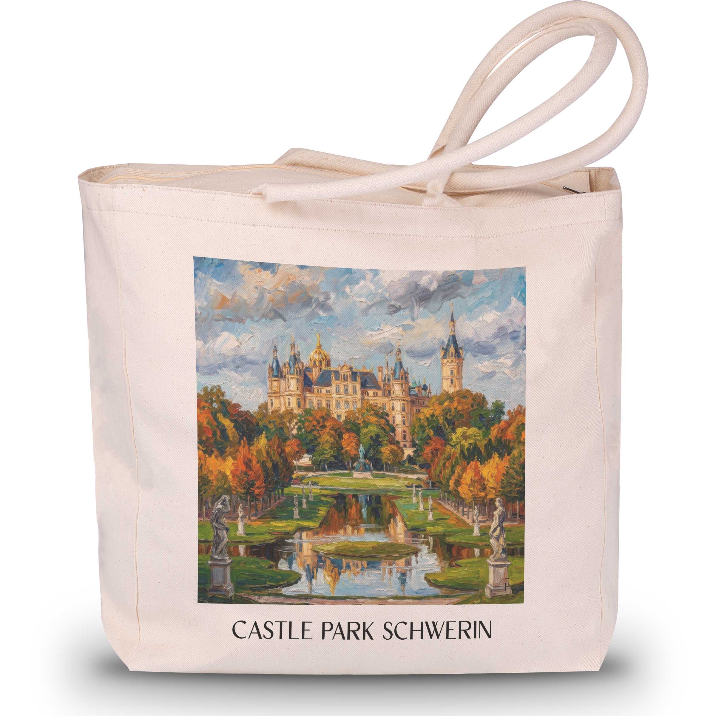 Schlosspark Shopping Tasche - Schwerin - Deutschland Tote Bag - Einkaufstasche im Ölgemälde Stil - favplace