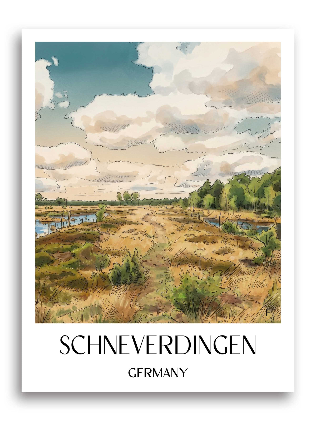 Schneverdingen Poster - Lüneburger Heide - Deutschland Kunstdruck - Aquarell von A4 bis A1 - favplace
