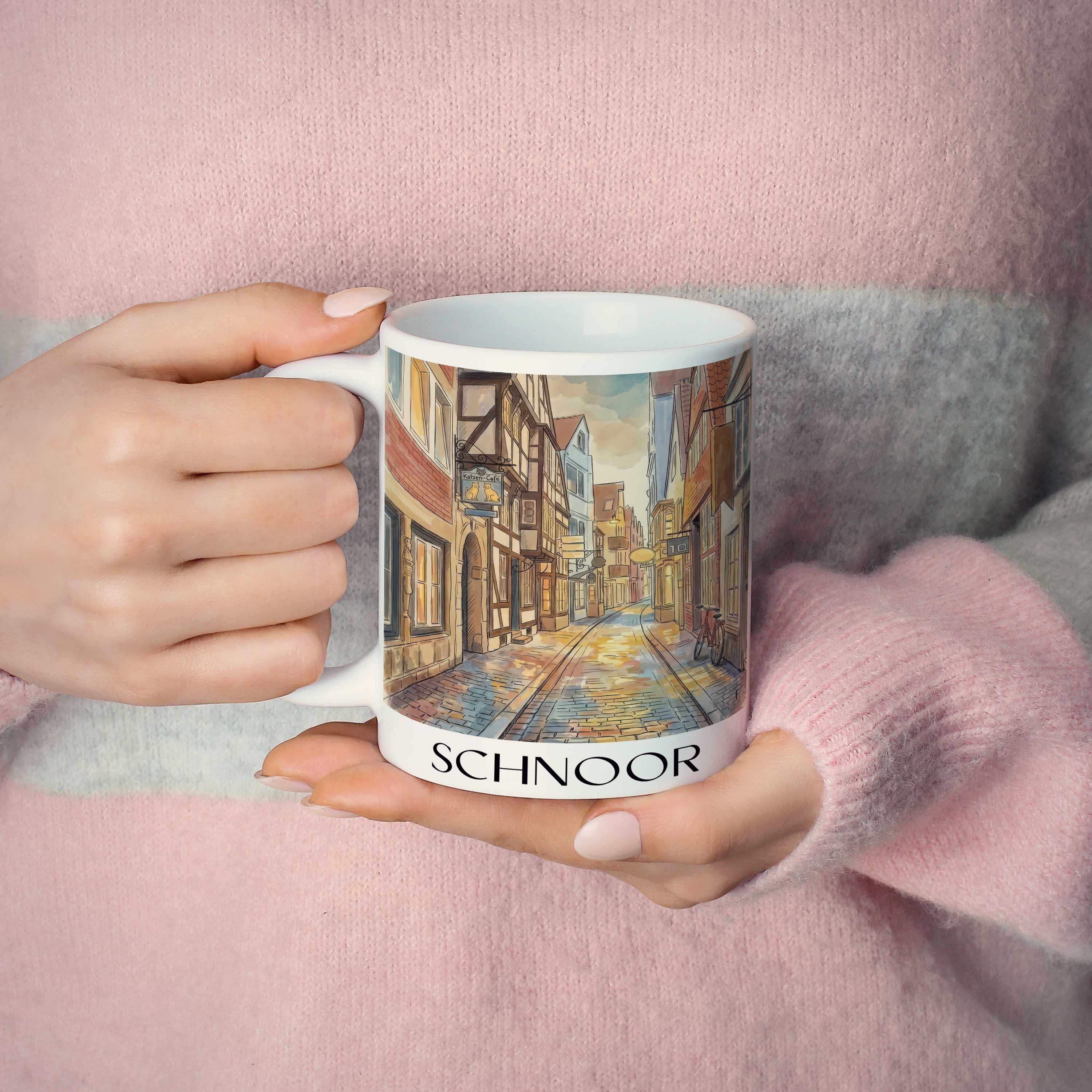 schnoor-bremen-deutschland-kaffeebecher-aquarell
