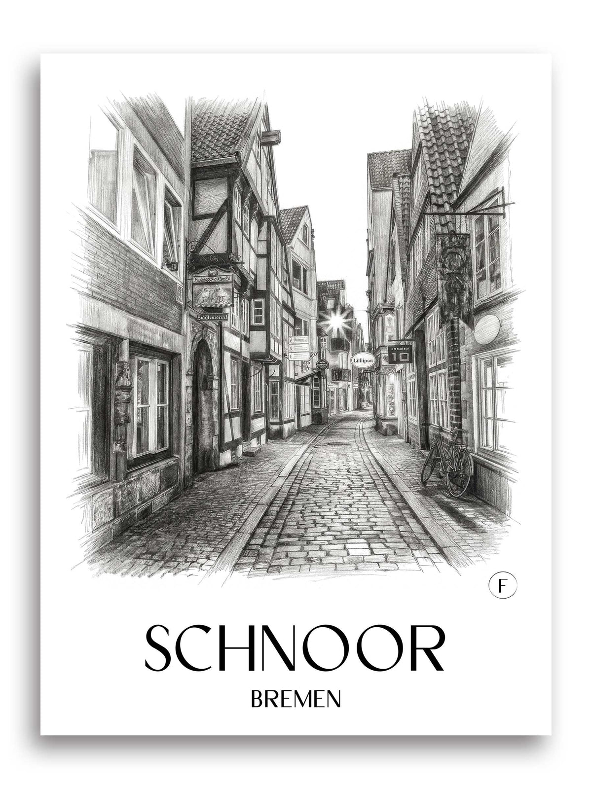 Schnoor Poster - Bremen - Deutschland Kunstdruck - Zeichnung von A4 bis A1 - favplace