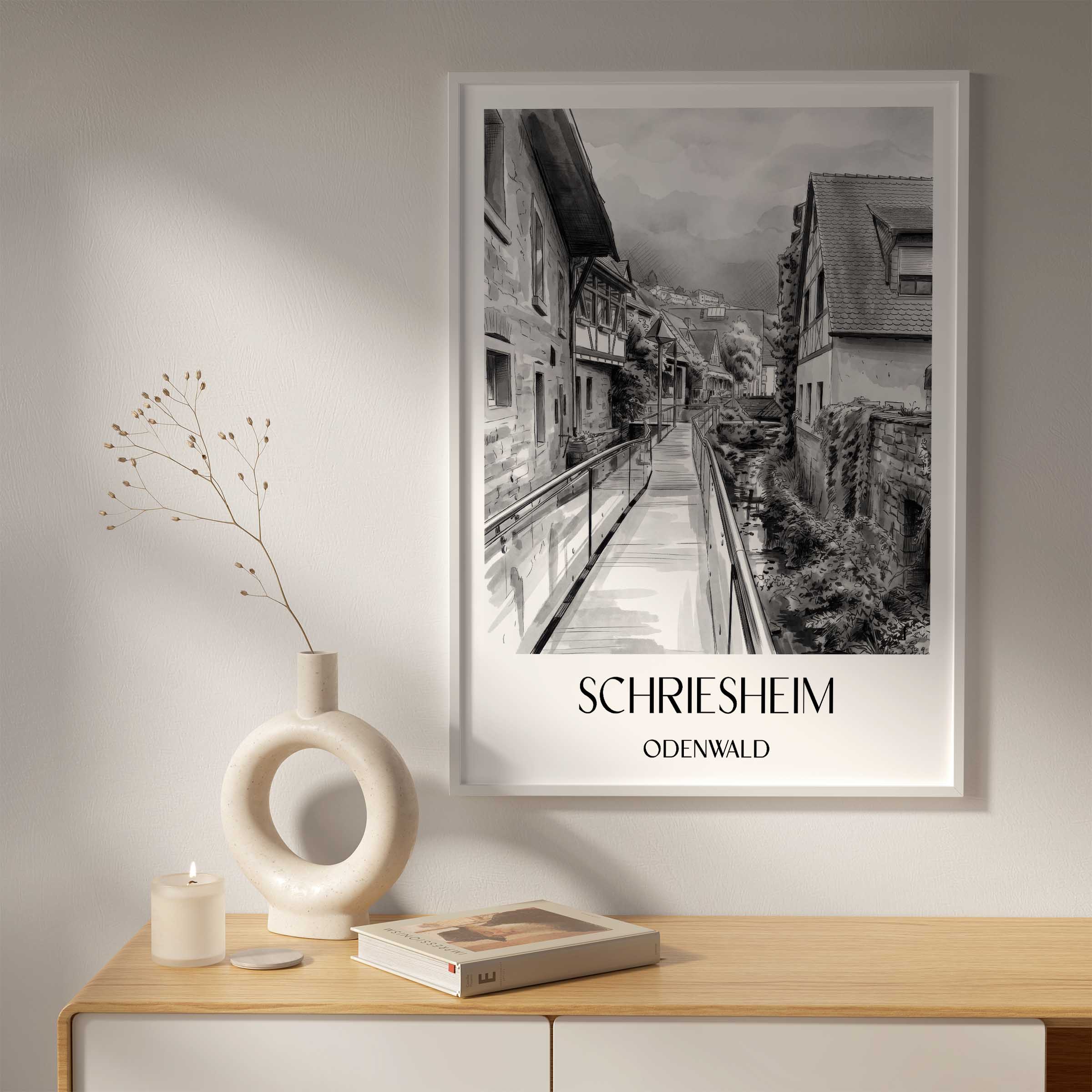 schriesheim-odenwald-deutschland-poster-aquarell-schwarz-weiss