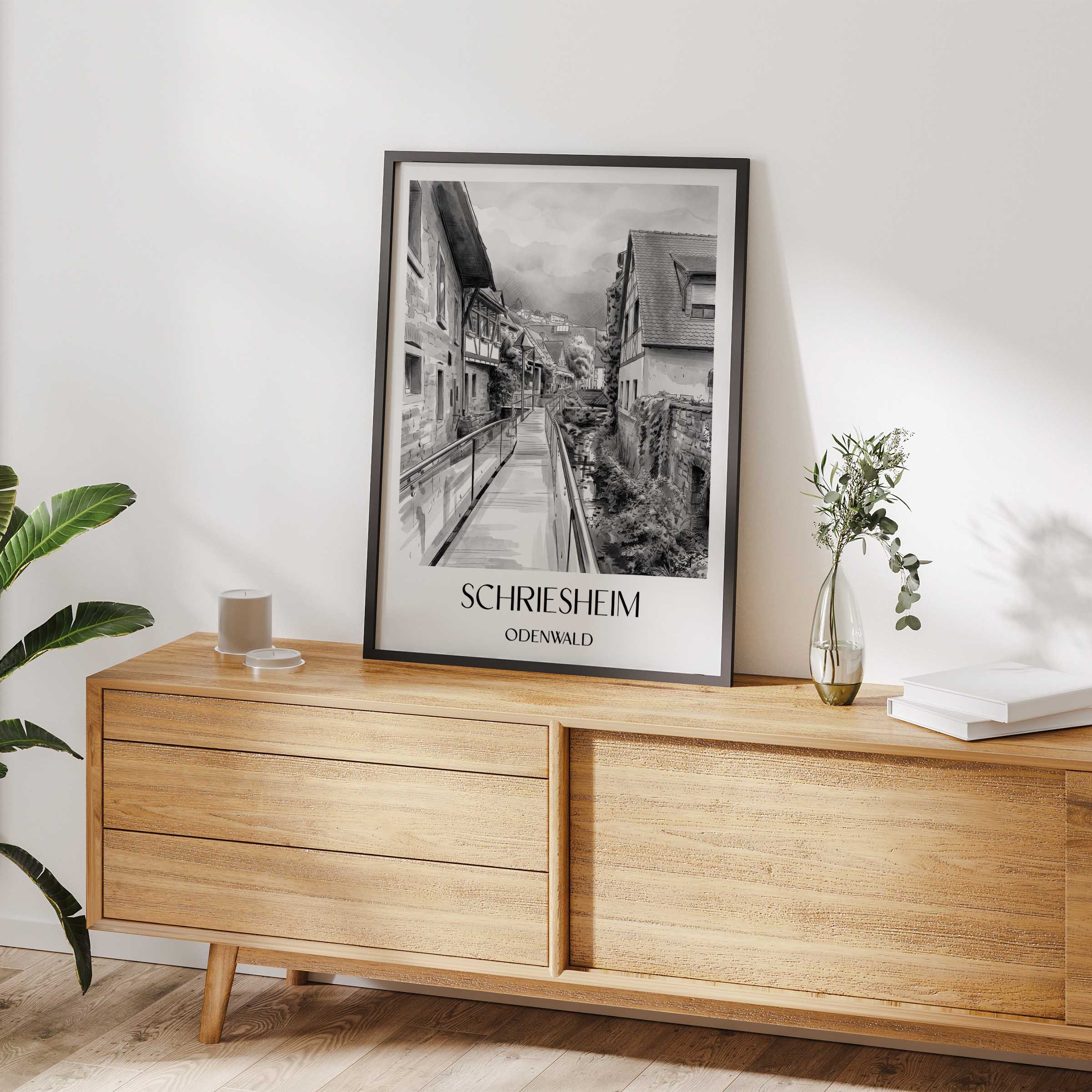 schriesheim-odenwald-deutschland-poster-aquarell-schwarz-weiss