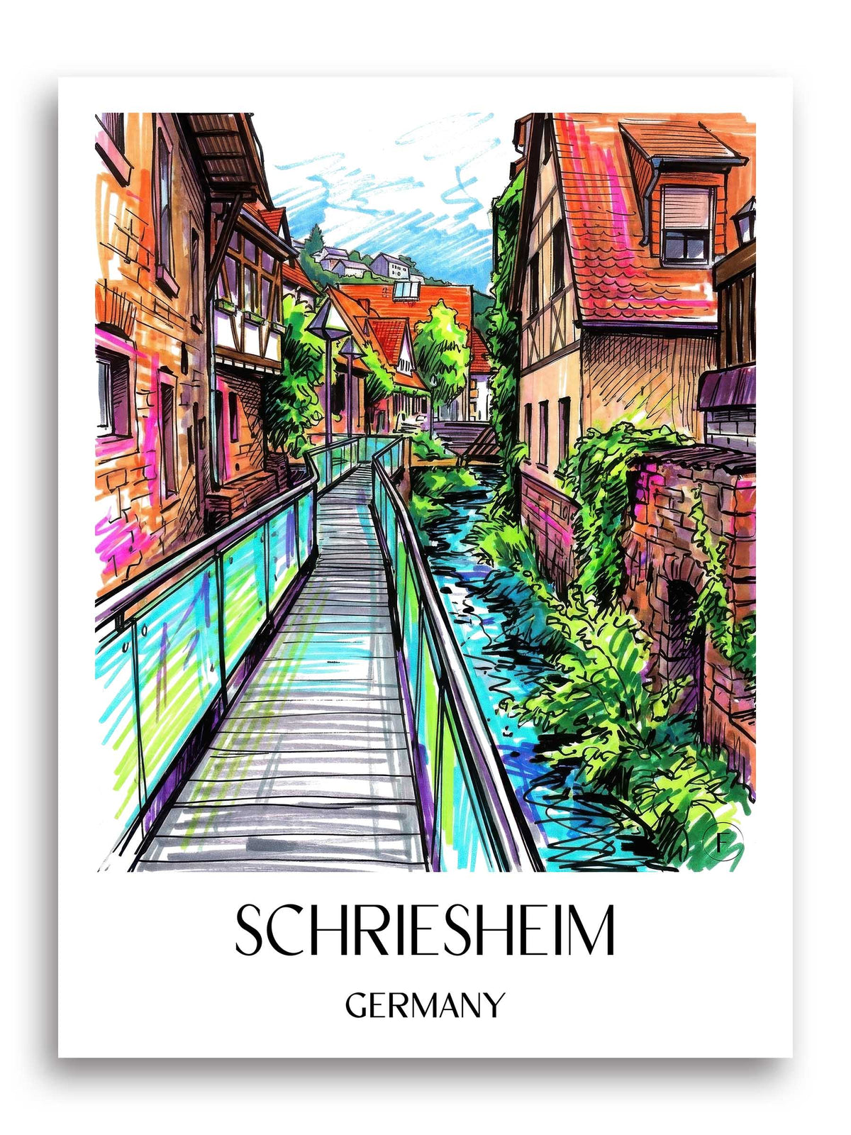 Schriesheim Poster - Odenwald - Deutschland Kunstdruck - Tag Graffiti von A4 bis A1 - favplace