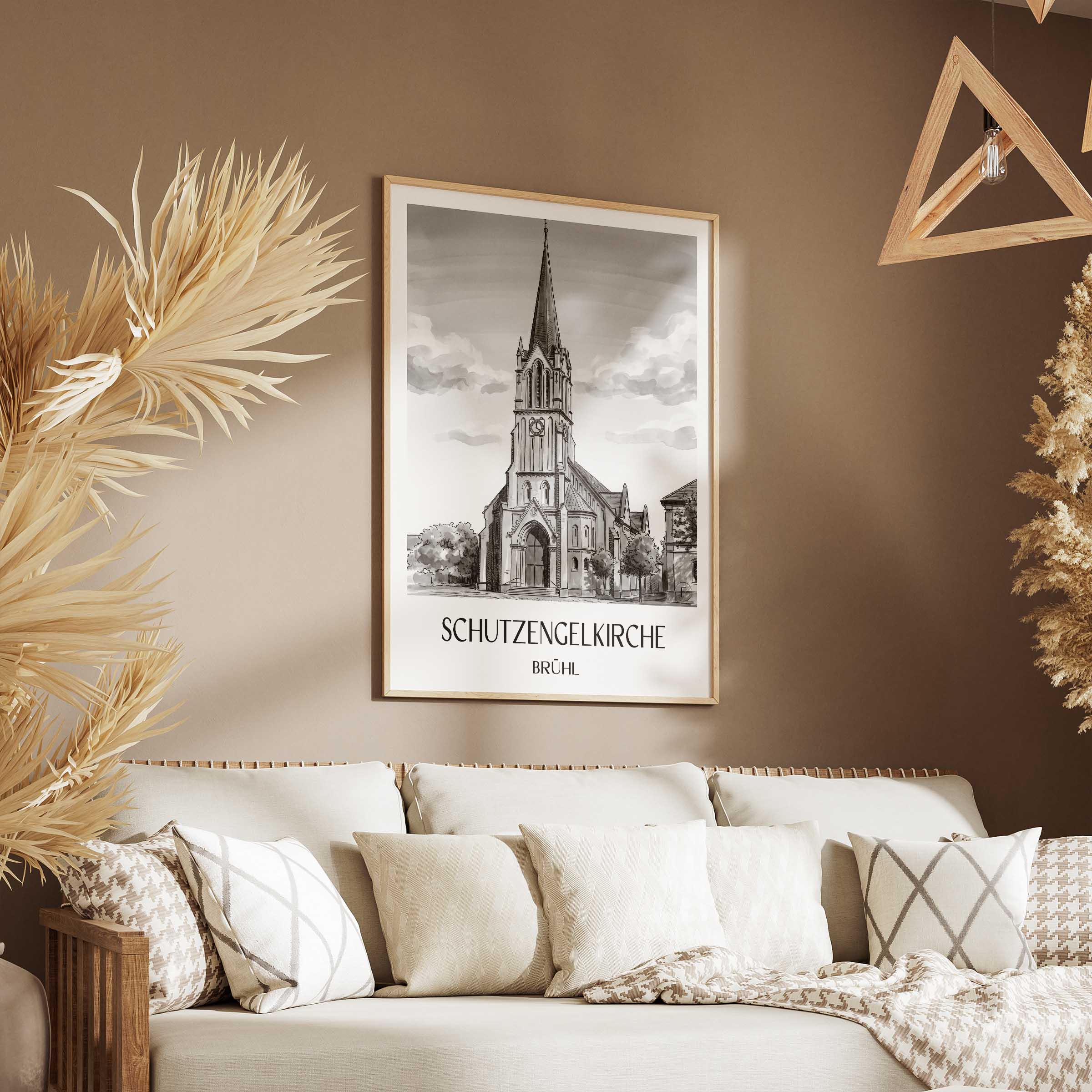 schutzengelkirche-brühl-deutschland-poster-aquarell-schwarz-weiss