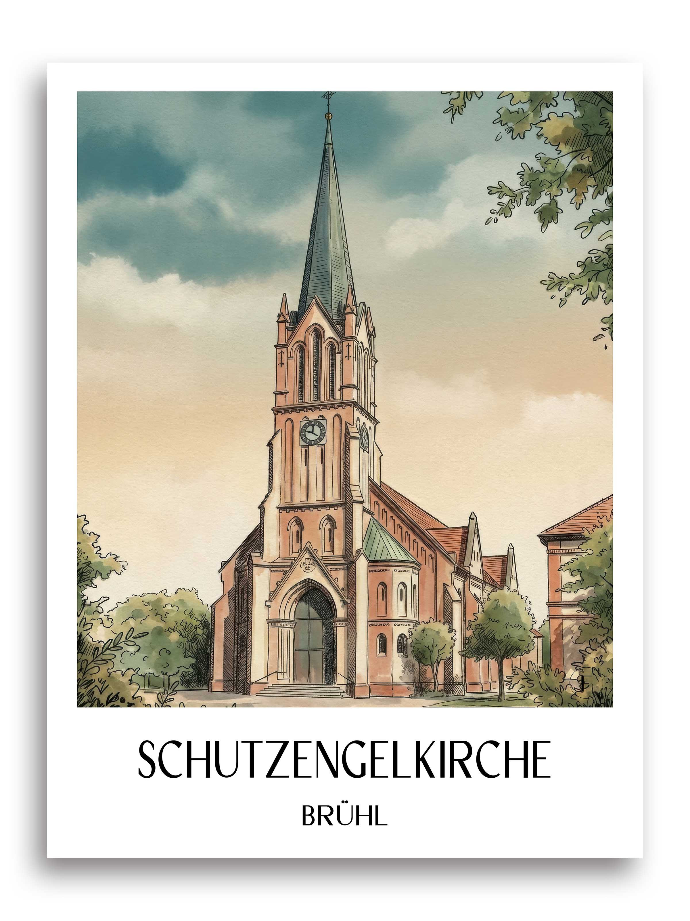 schutzengelkirche-brühl-deutschland-poster-aquarell