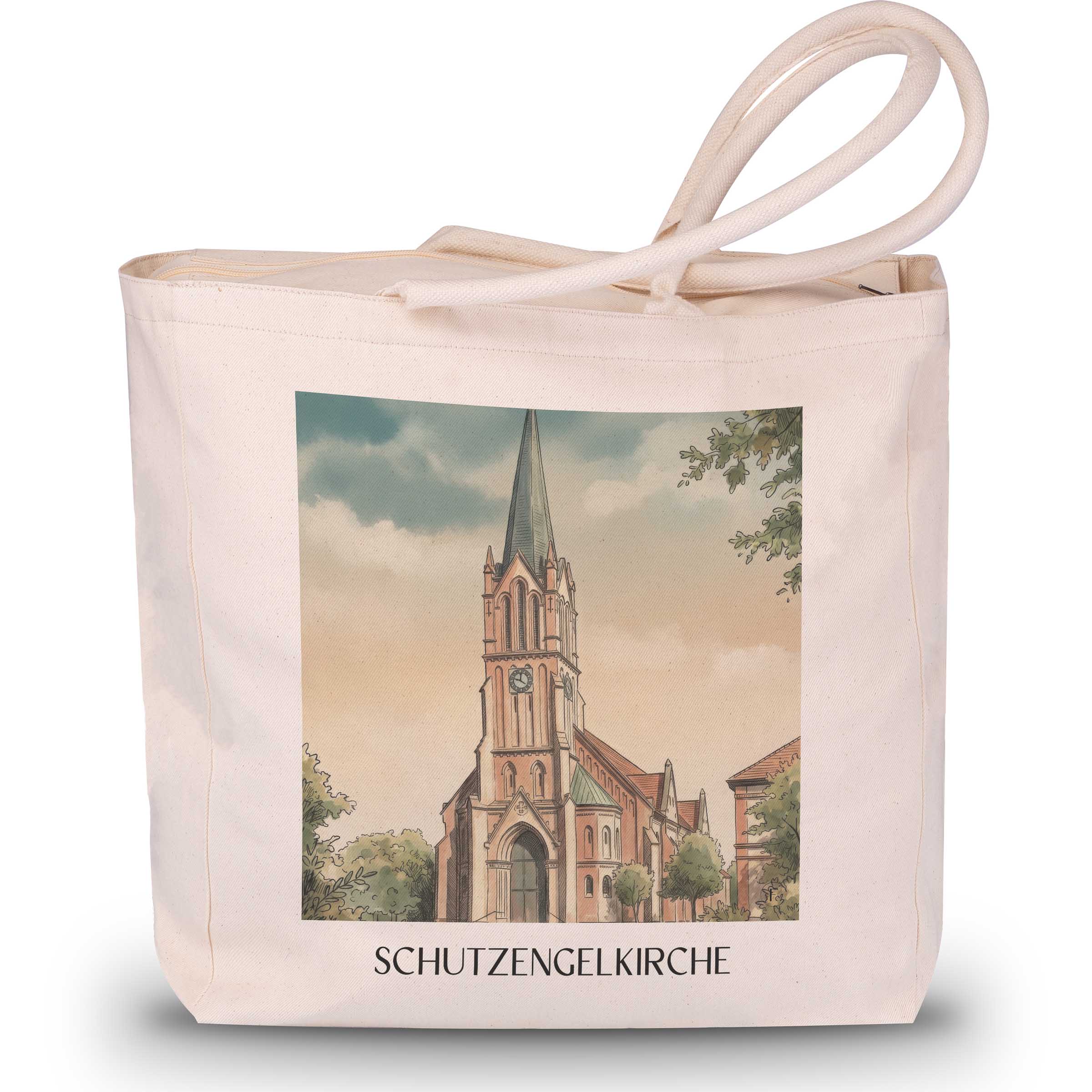 schutzengelkirche-brühl-deutschland-einkaufstasche-aquarell