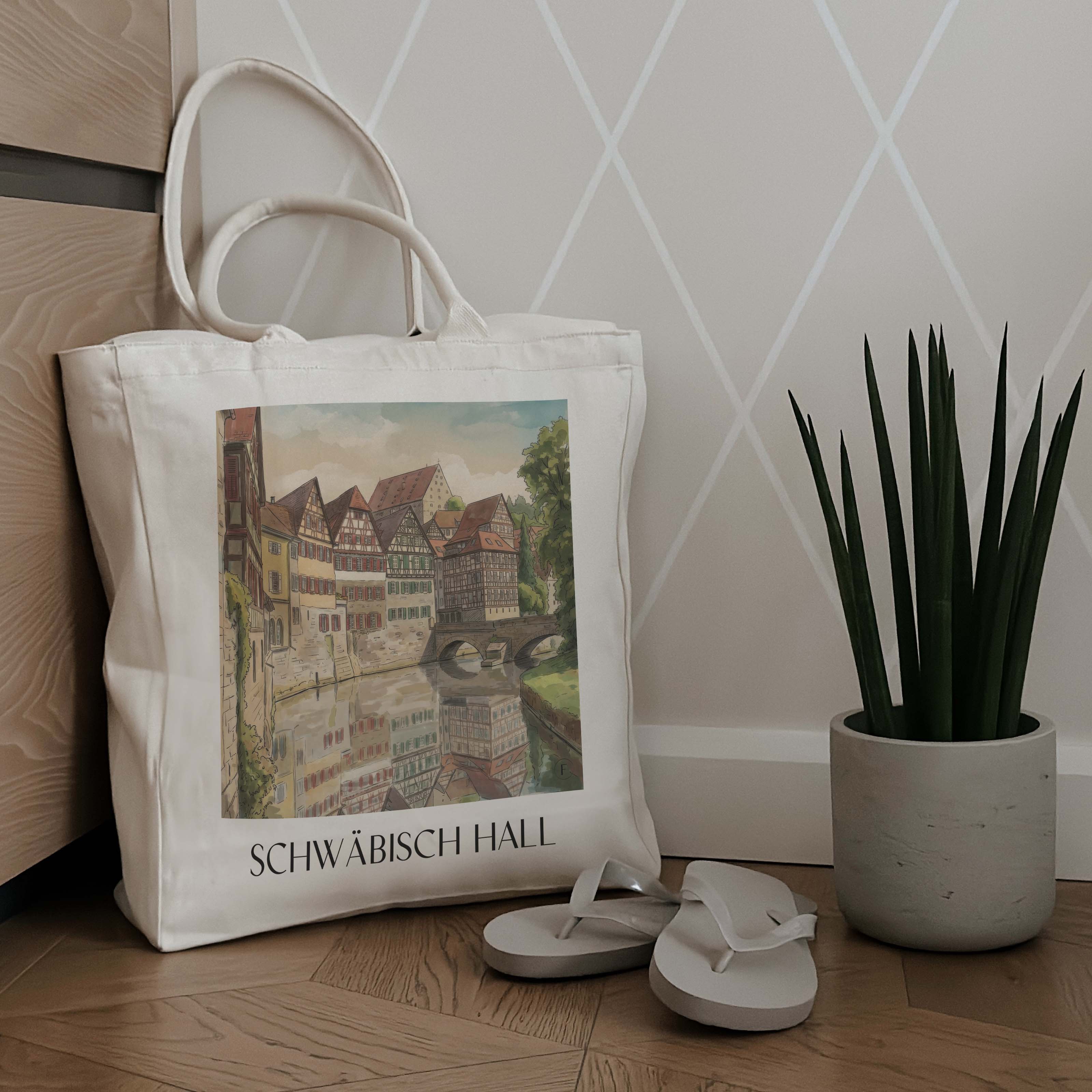 schwäbisch-hall-deutschland-einkaufstasche-aquarell