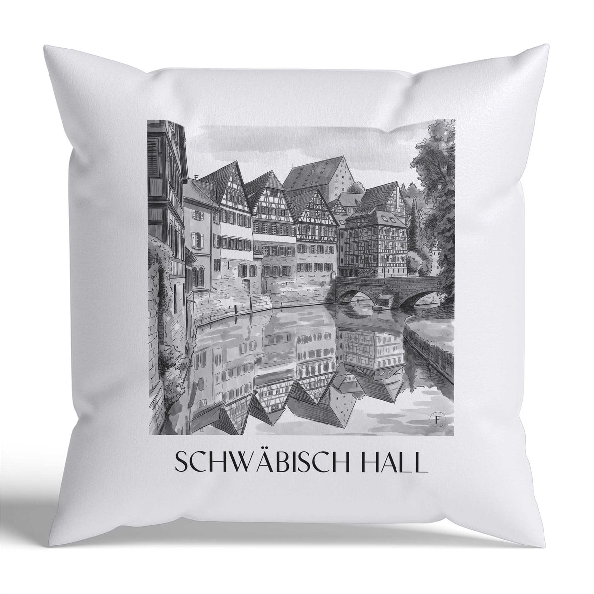 Schwäbisch Hall Kissenhülle - Zierkissen Bezug - Deutschland - Deutschland Kissen bzw. Kissenbezug im Aquarell Schwarz-Weiß Stil - favplace
