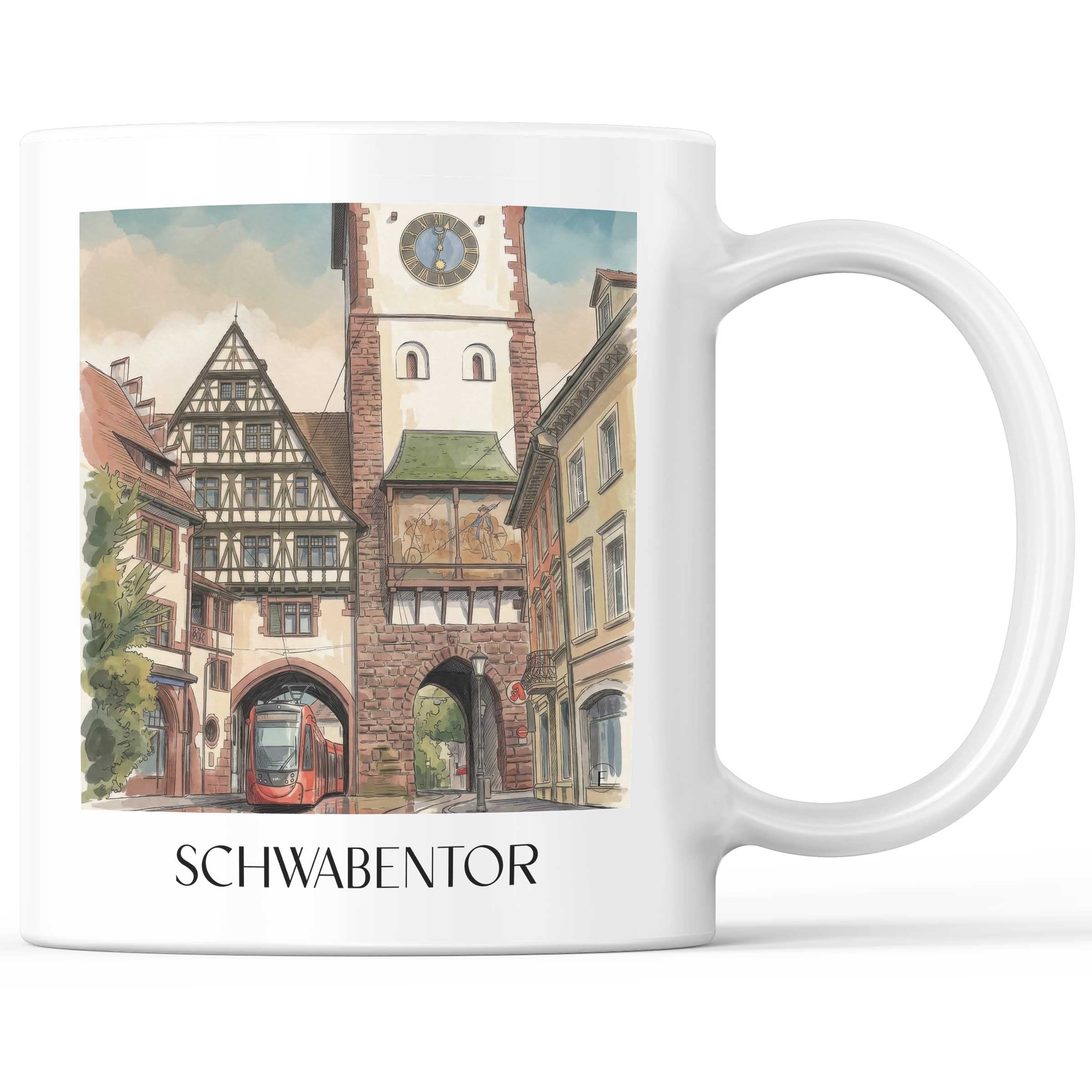 Schwabentor Kaffeebecher - Freiburg - Deutschland Becher - Kaffeetasse im Aquarell Stil - favplace
