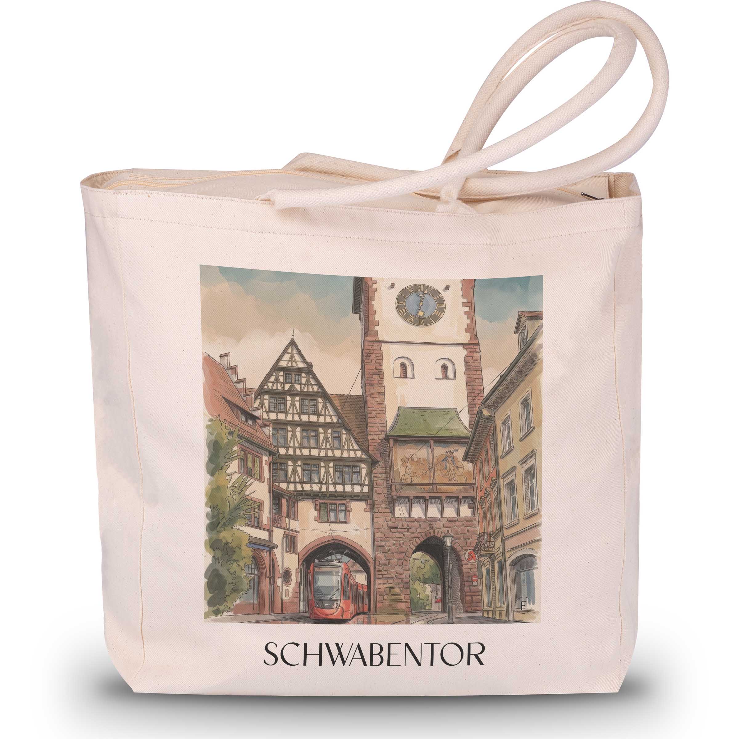 Schwabentor Shopping Tasche - Freiburg - Deutschland Tote Bag - Einkaufstasche im Aquarell Stil - favplace