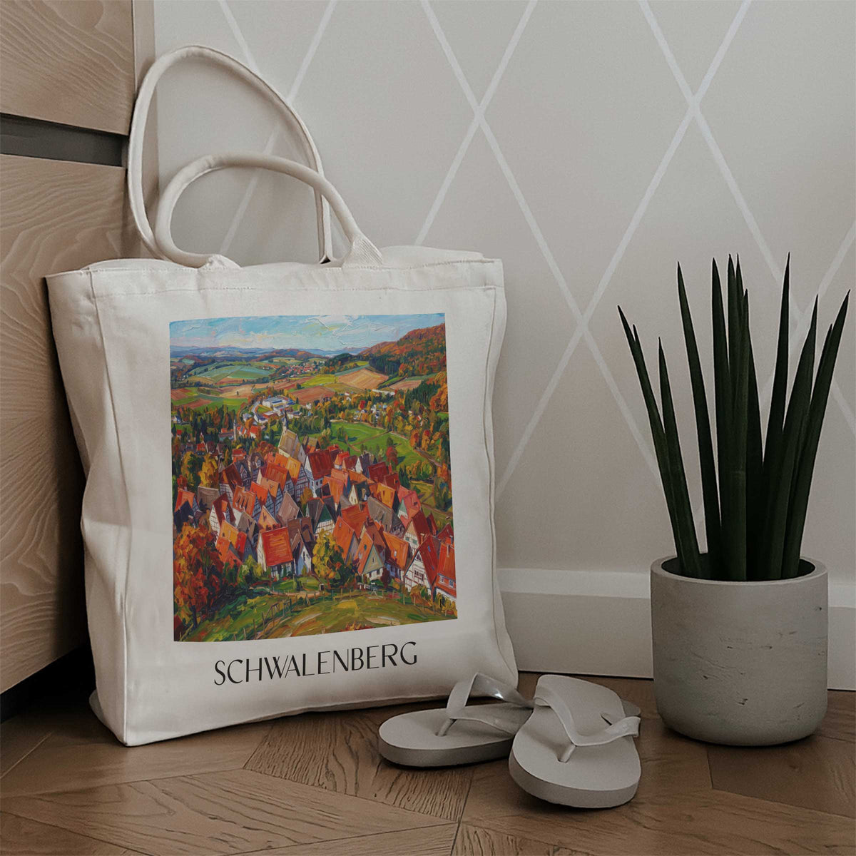 schwalenberg-lipper-bergland-deutschland-einkaufstasche-oil-painting-oelgemaelde