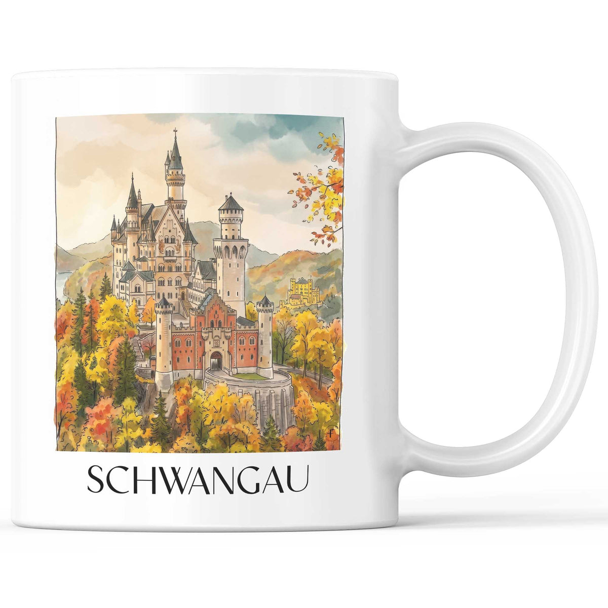schwangau-ostallgäu-deutschland-kaffeebecher-aquarell