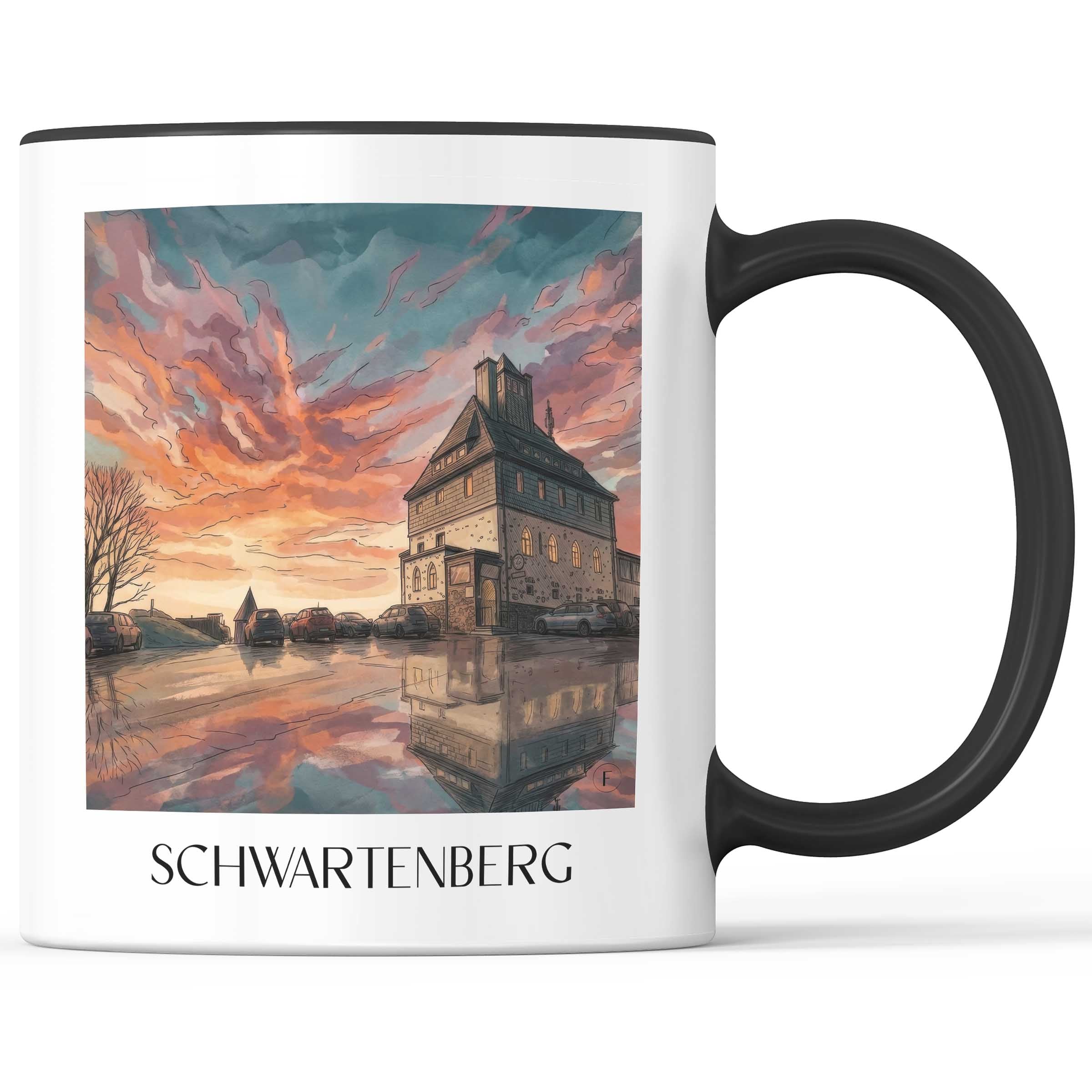 Schwartenberg Kaffeebecher - Erzgebirge - Deutschland Becher - Kaffeetasse im Aquarell Stil - favplace