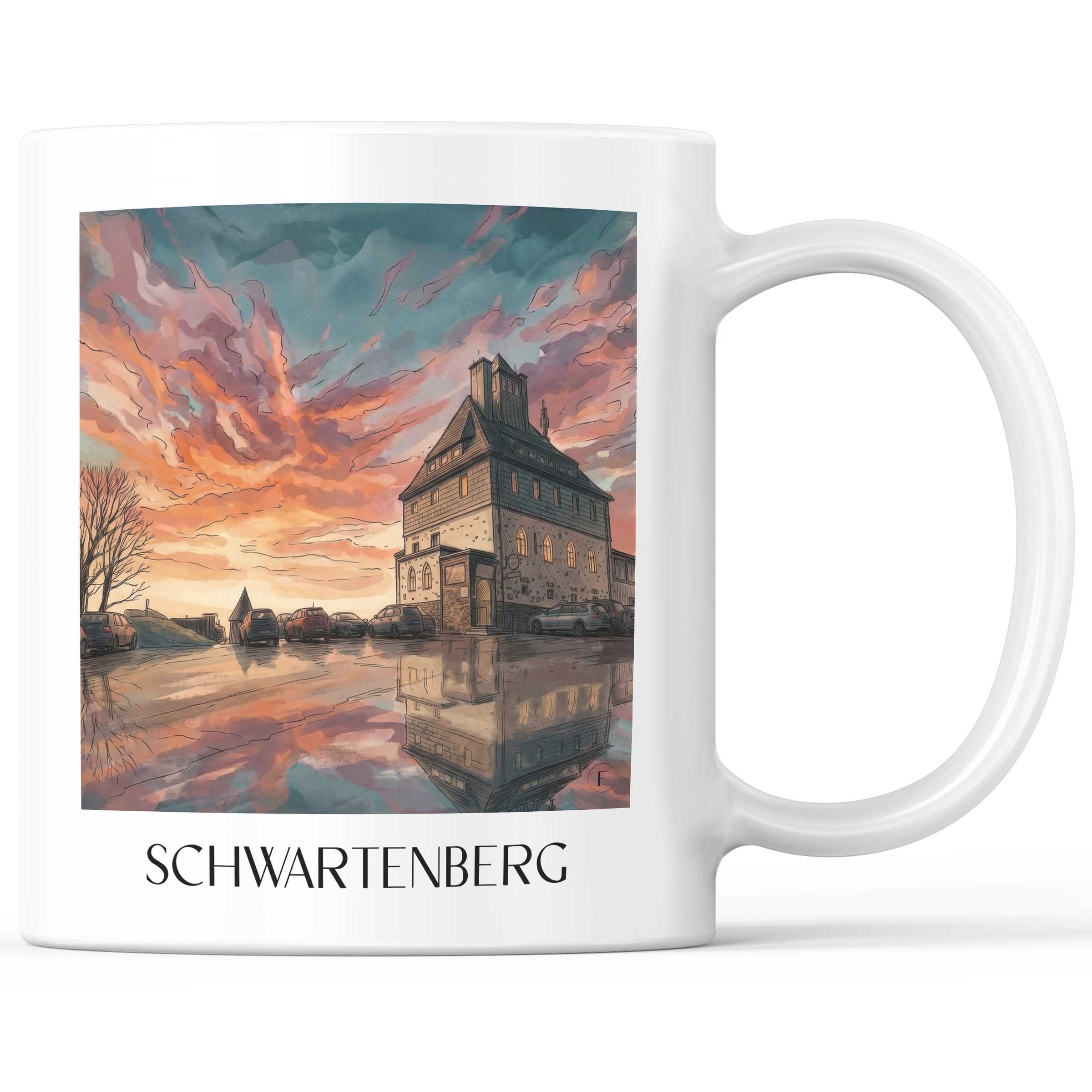Schwartenberg Kaffeebecher - Erzgebirge - Deutschland Becher - Kaffeetasse im Aquarell Stil - favplace