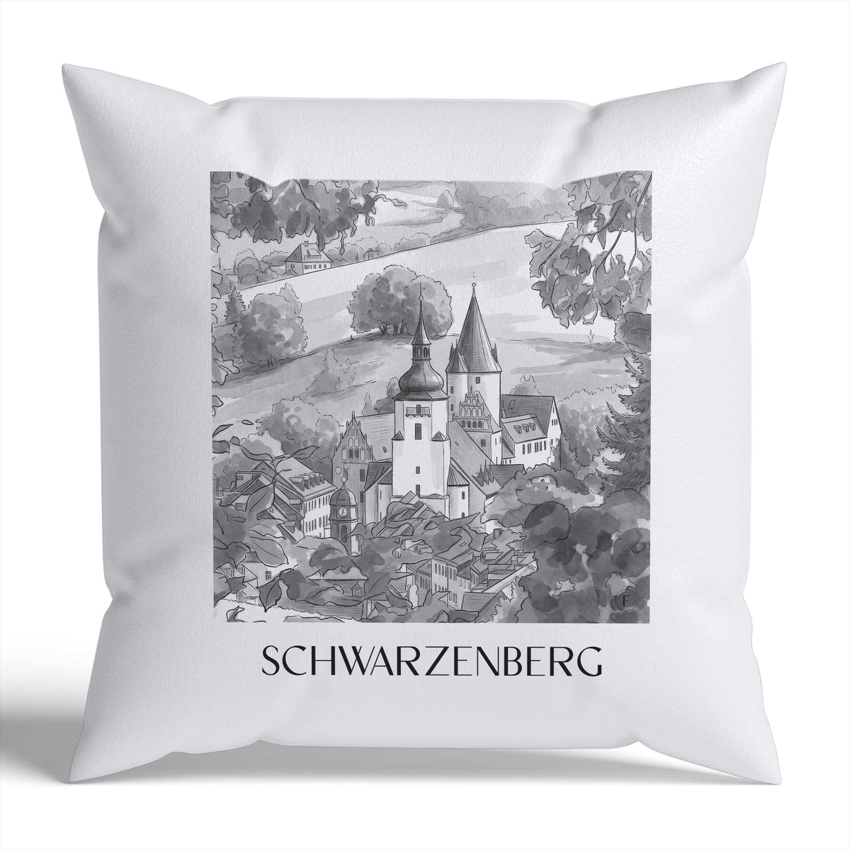 schwarzenberg-erzgebirge-deutschland-kissenbezug-aquarell-schwarz-weiss