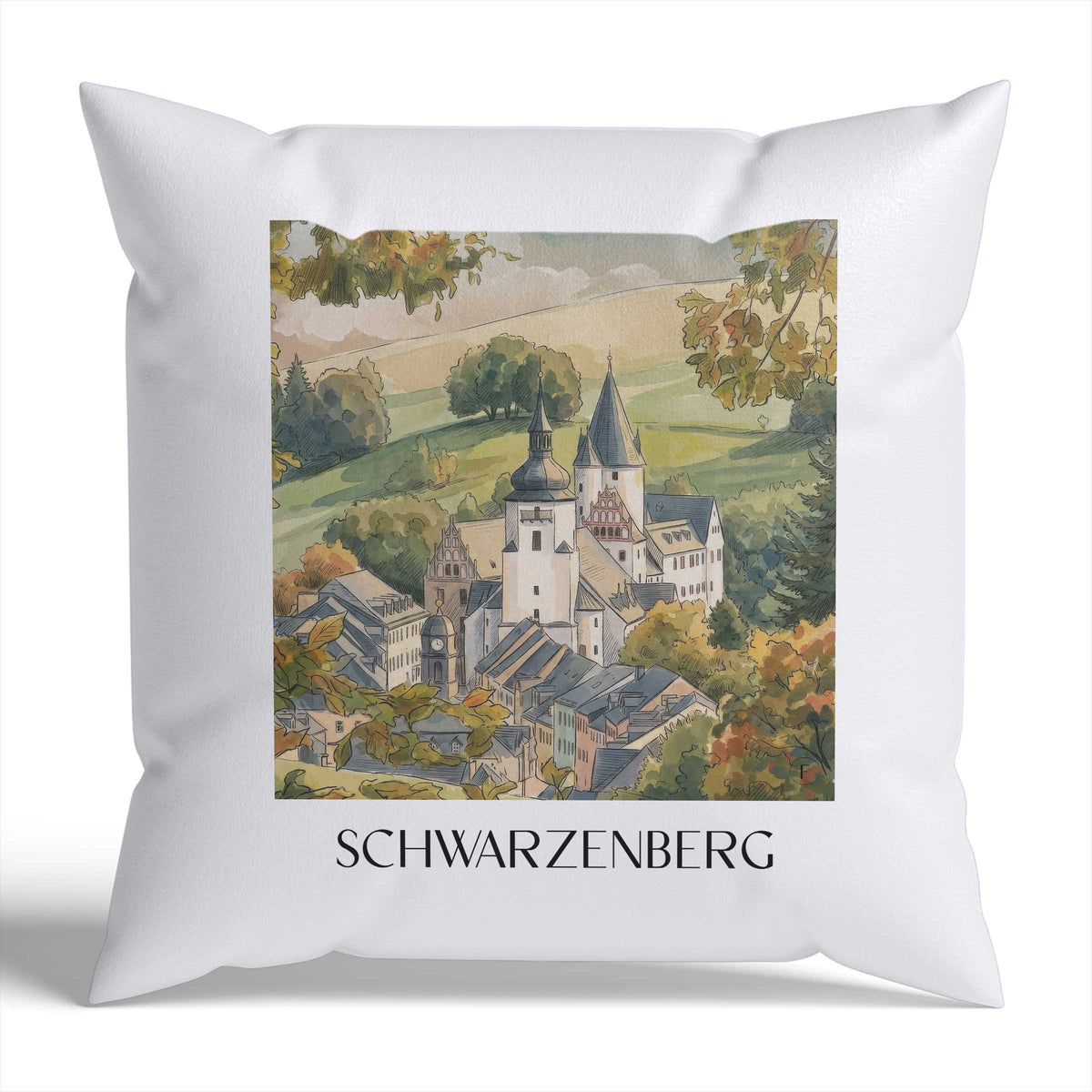 schwarzenberg-erzgebirge-deutschland-kissenbezug-aquarell