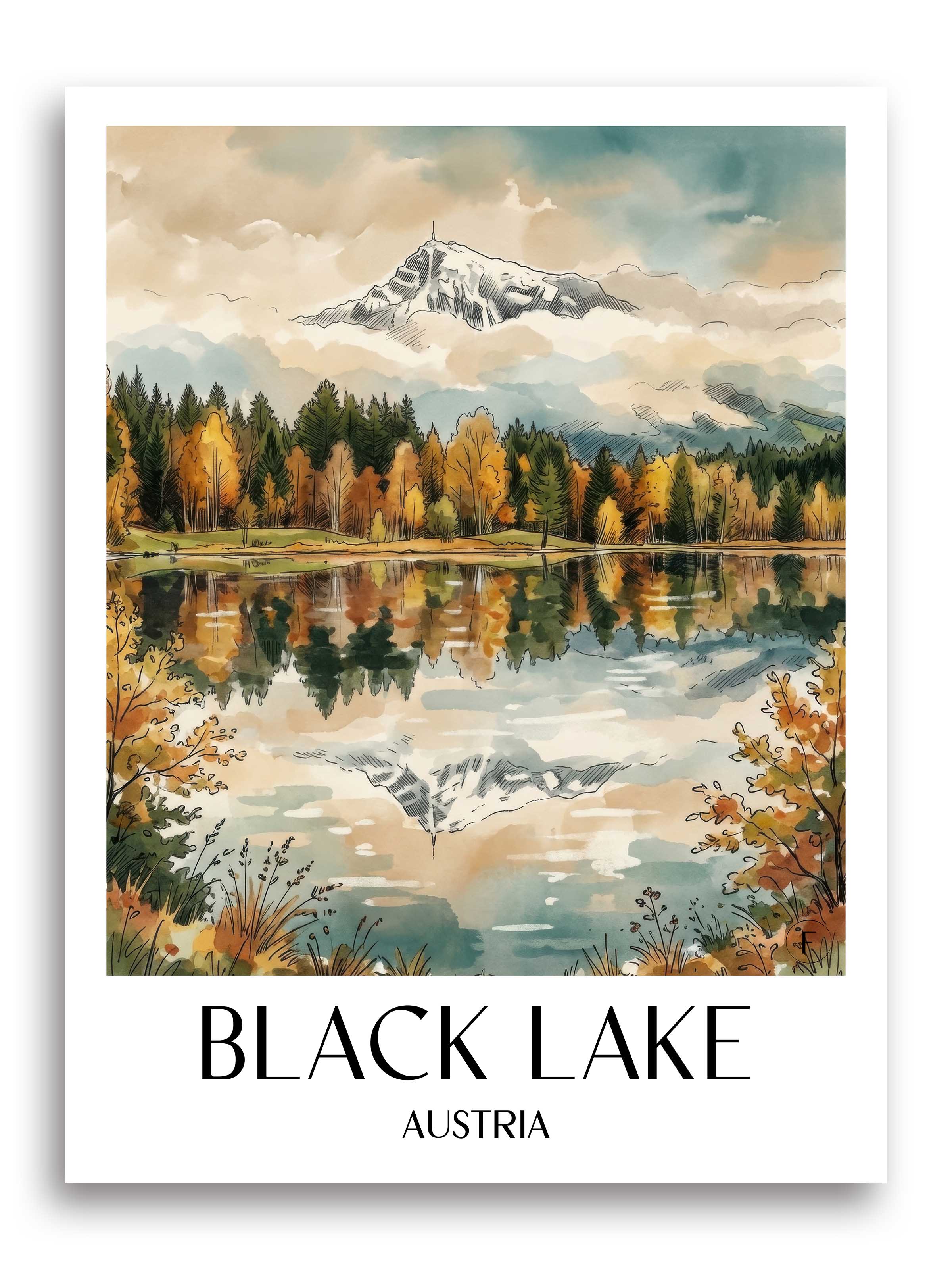 Schwarzsee Poster - Kitzbühel - Österreich Kunstdruck - Aquarell von A4 bis A1 - favplace